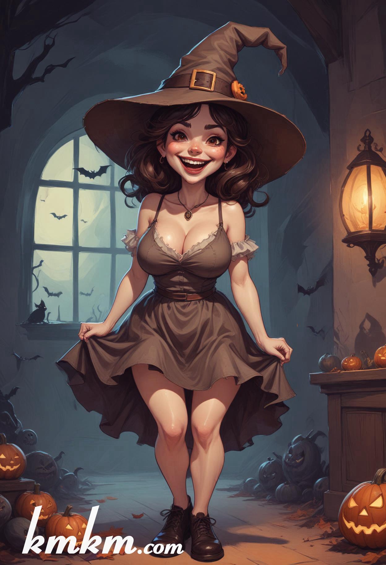 Cute girl halloween cartoon caricature drawing 06