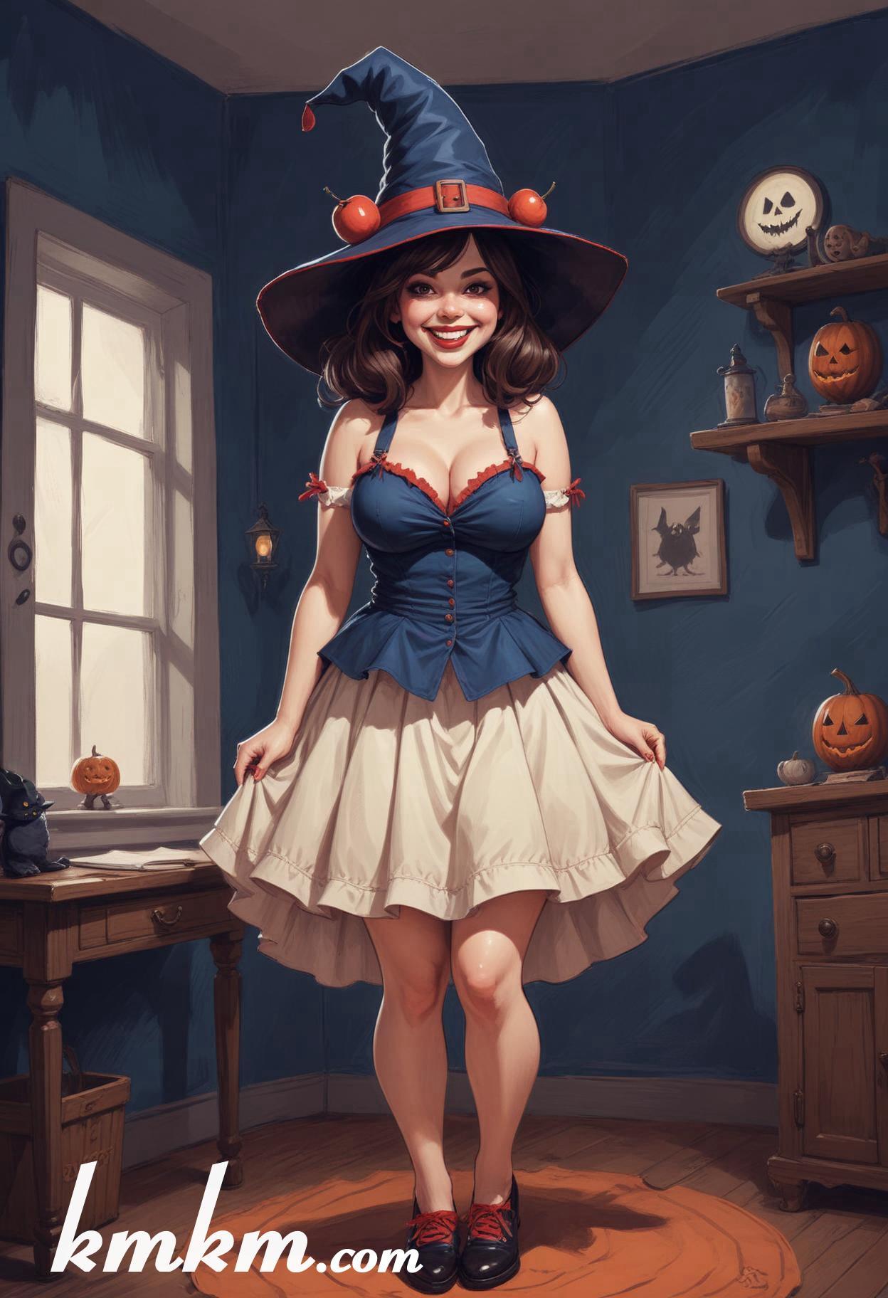 Cute girl halloween cartoon caricature drawing 09