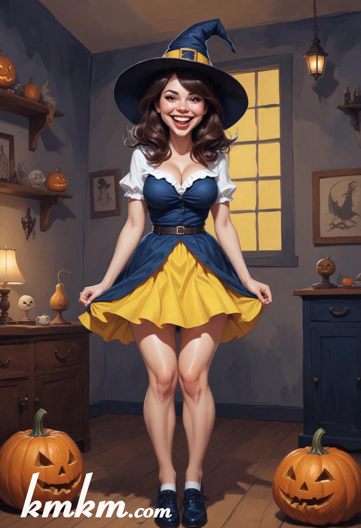 Cute girl halloween cartoon caricature drawing 10