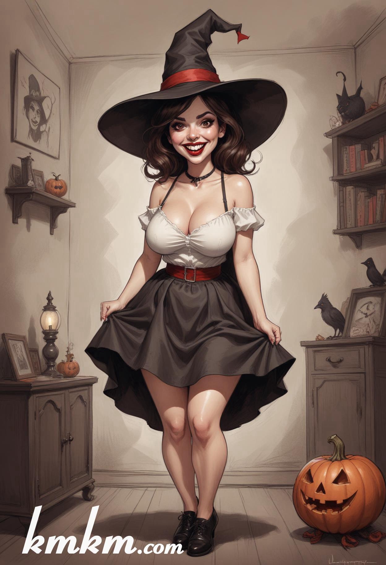 Cute girl halloween cartoon caricature drawing 11