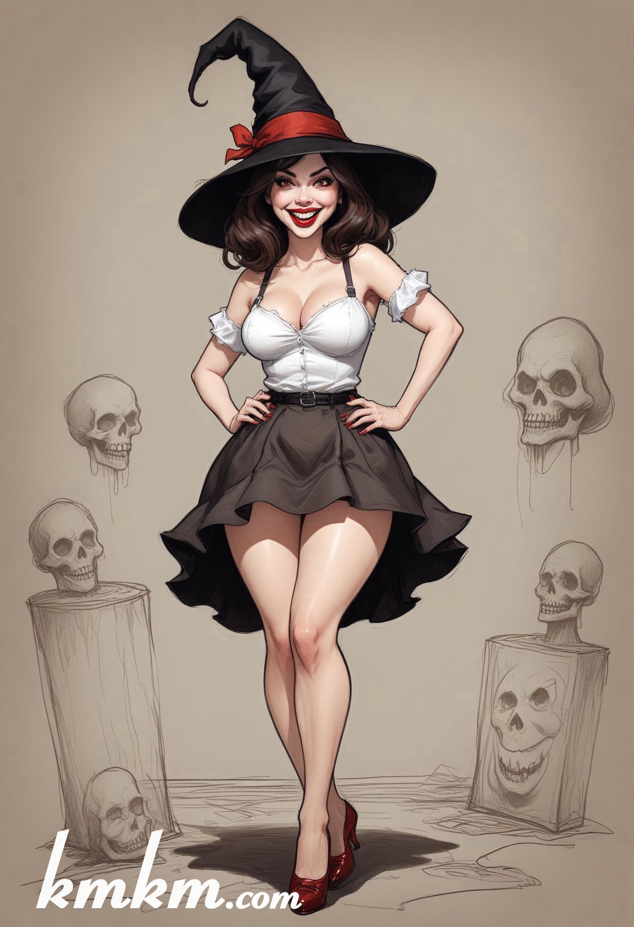 Cute girl halloween cartoon caricature drawing 13