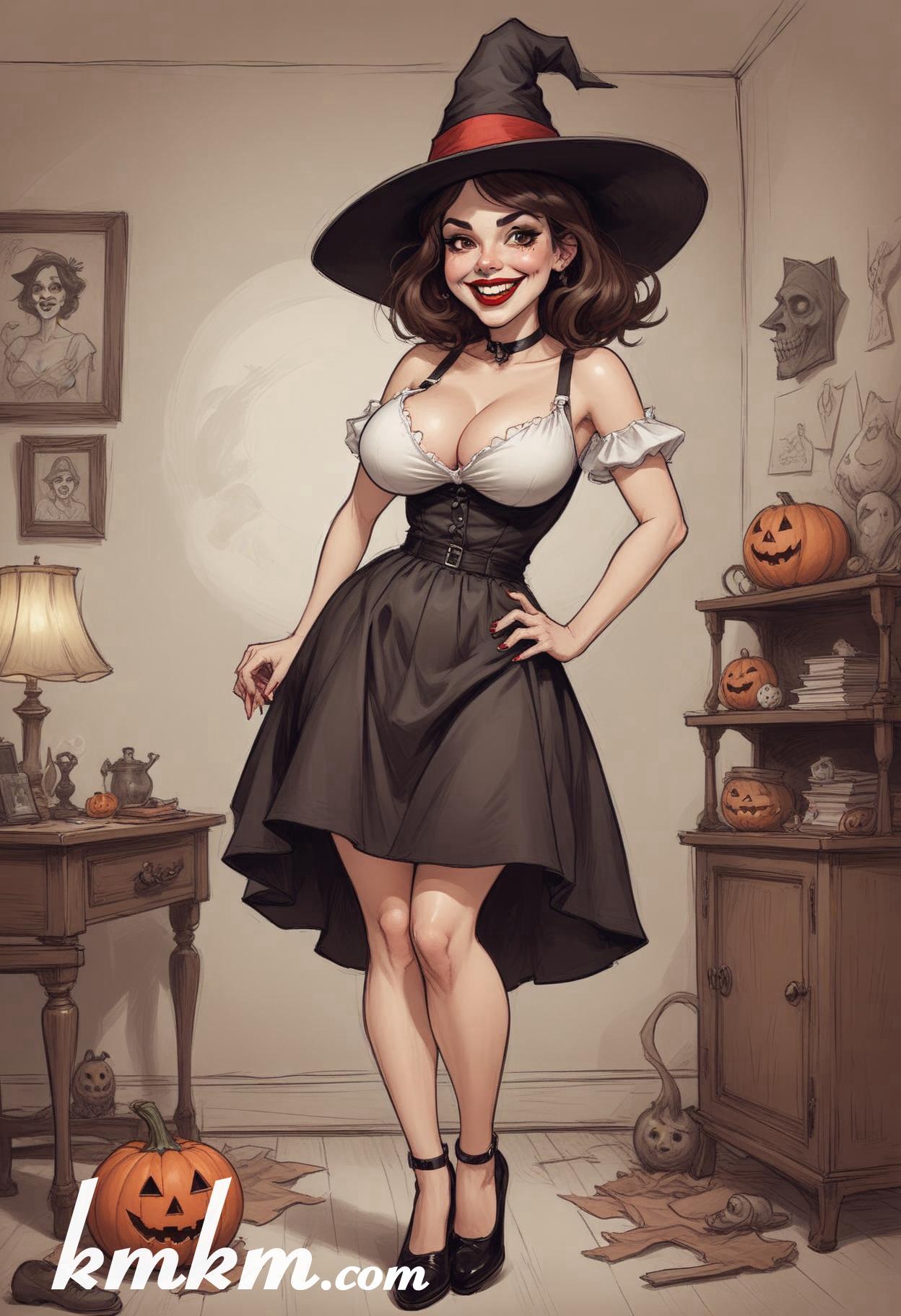 Cute girl halloween cartoon caricature drawing 14