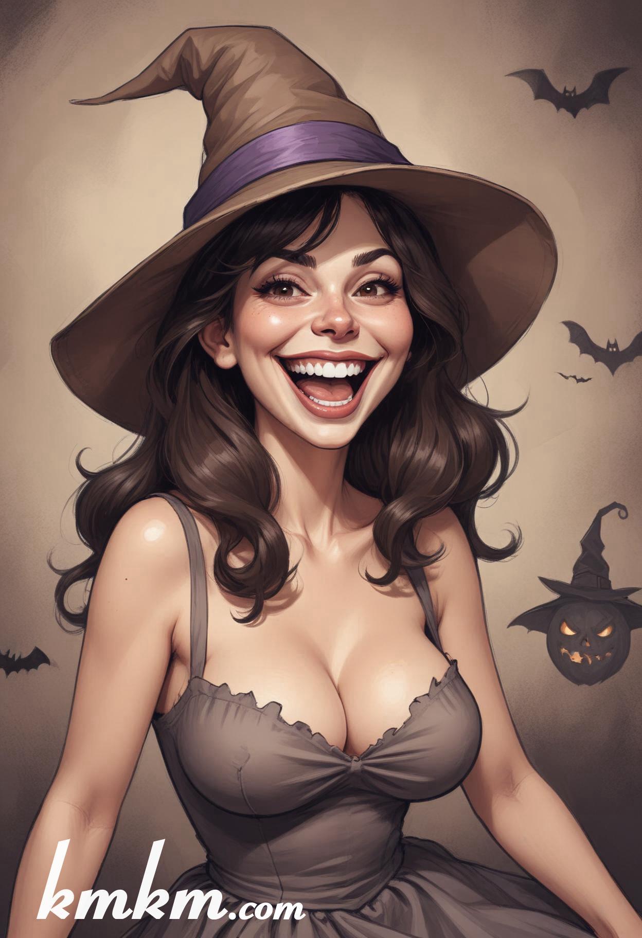Cute girl halloween cartoon caricature drawing 18
