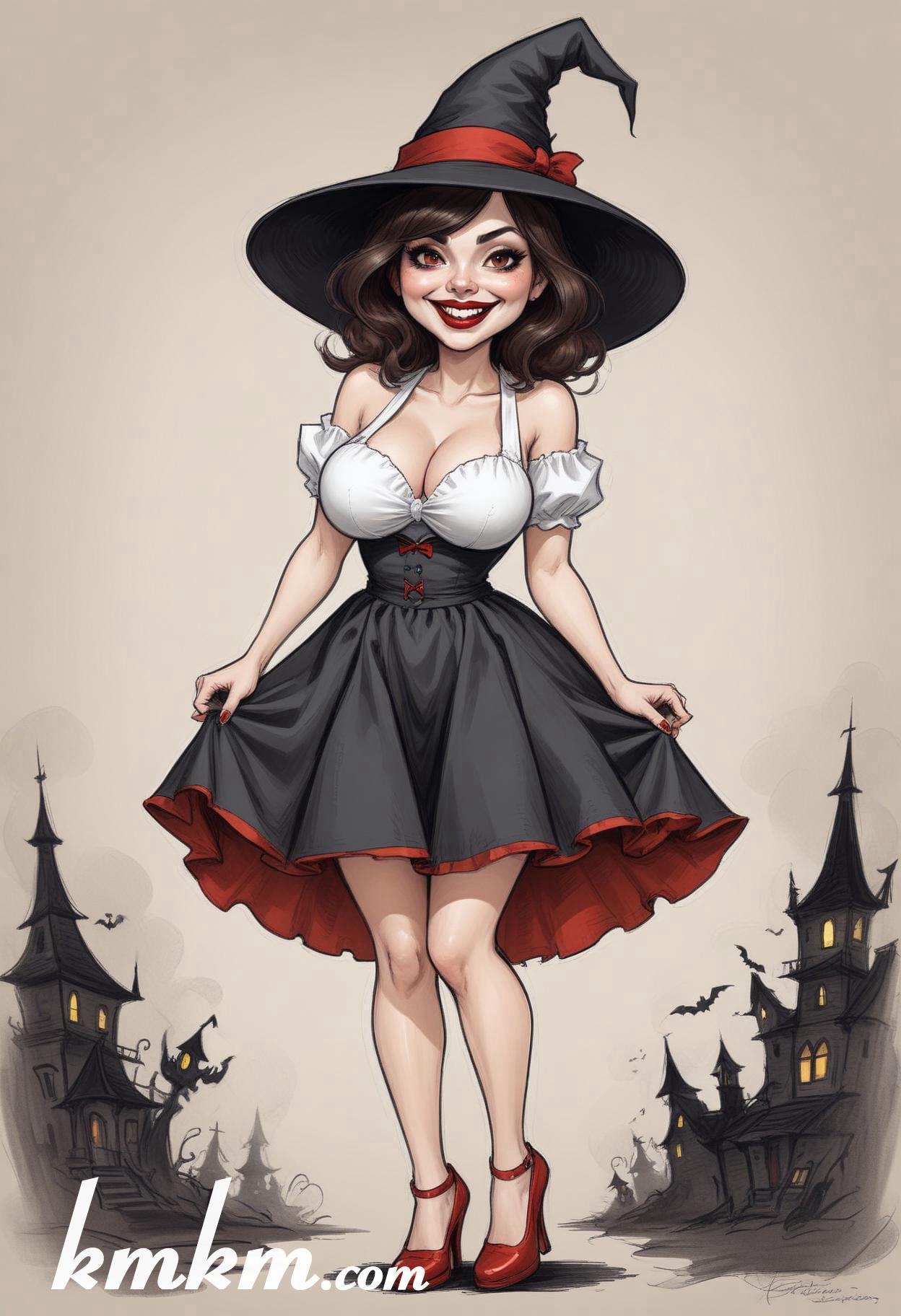 Cute girl halloween cartoon caricature drawing 20