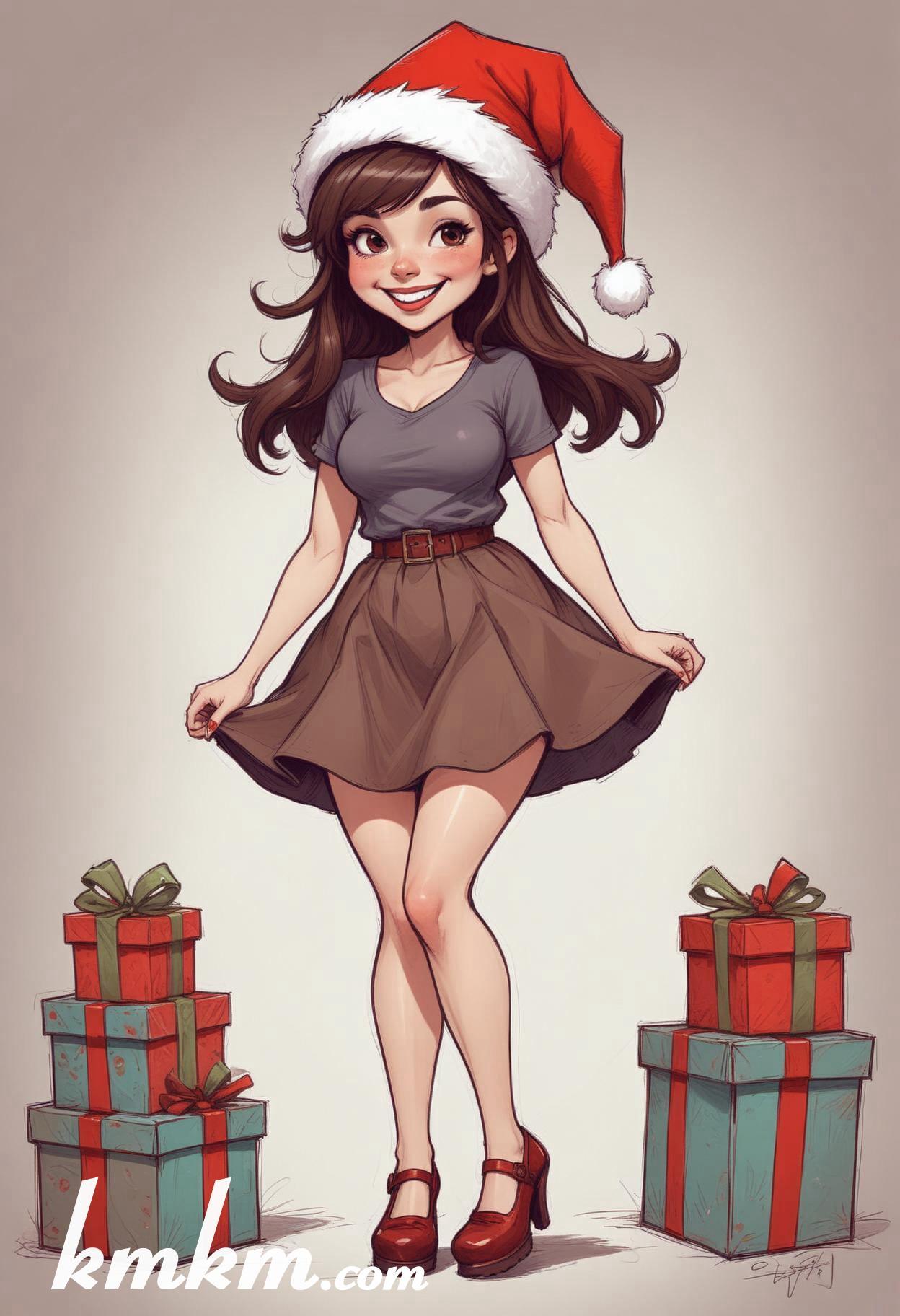 Cute girl merry christmas cartoon caricature drawing 02