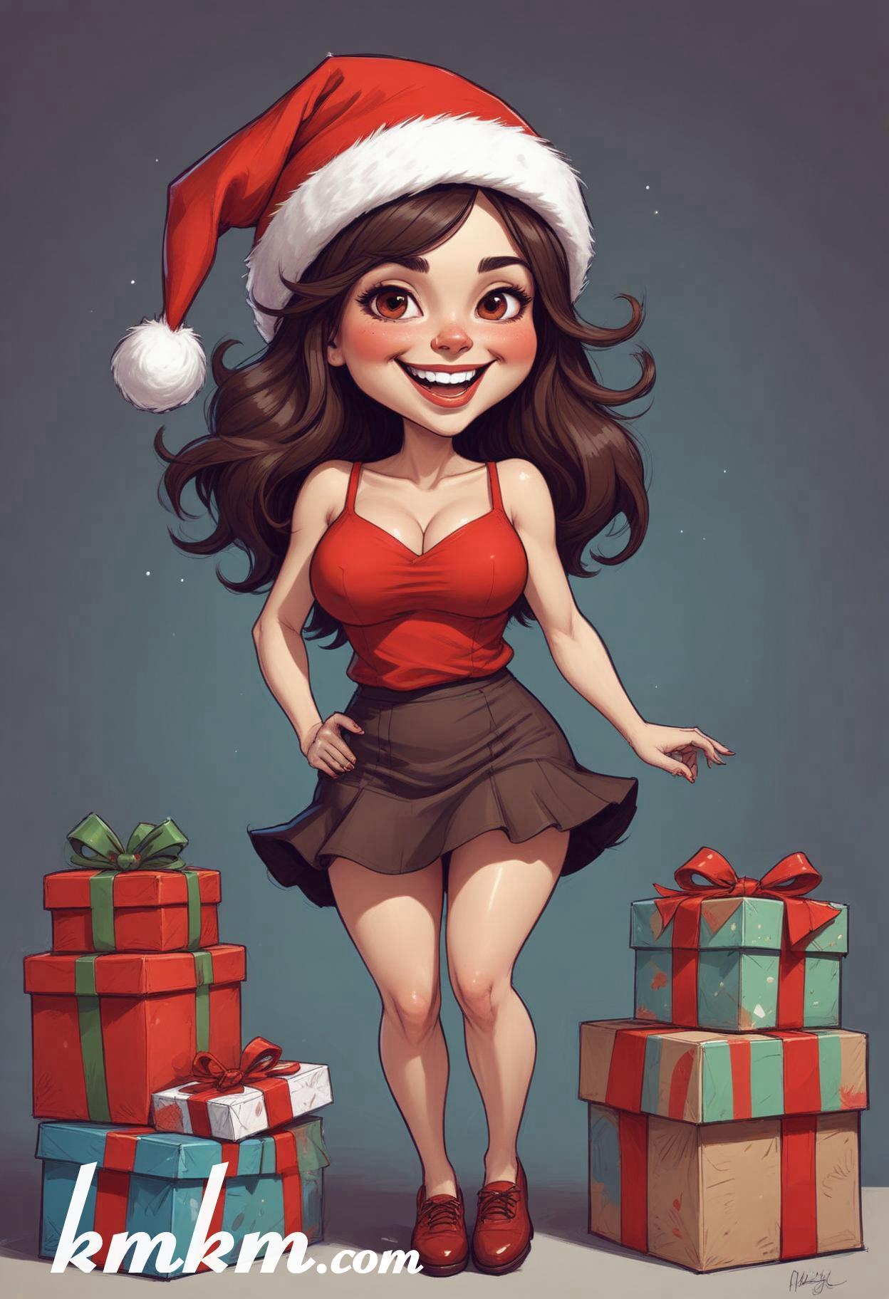 Cute girl merry christmas cartoon caricature drawing 03