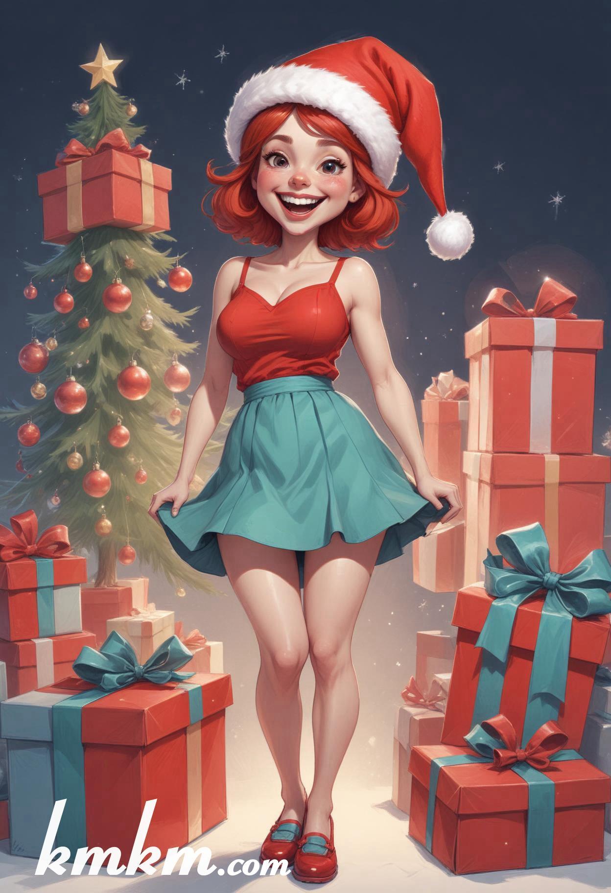 Cute girl merry christmas cartoon caricature drawing 05
