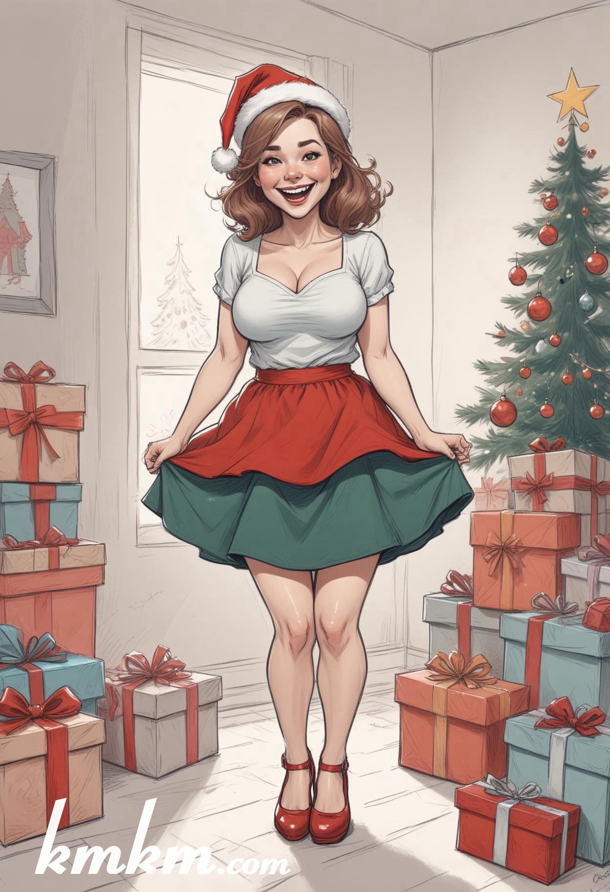 Cute girl merry christmas cartoon caricature drawing 06