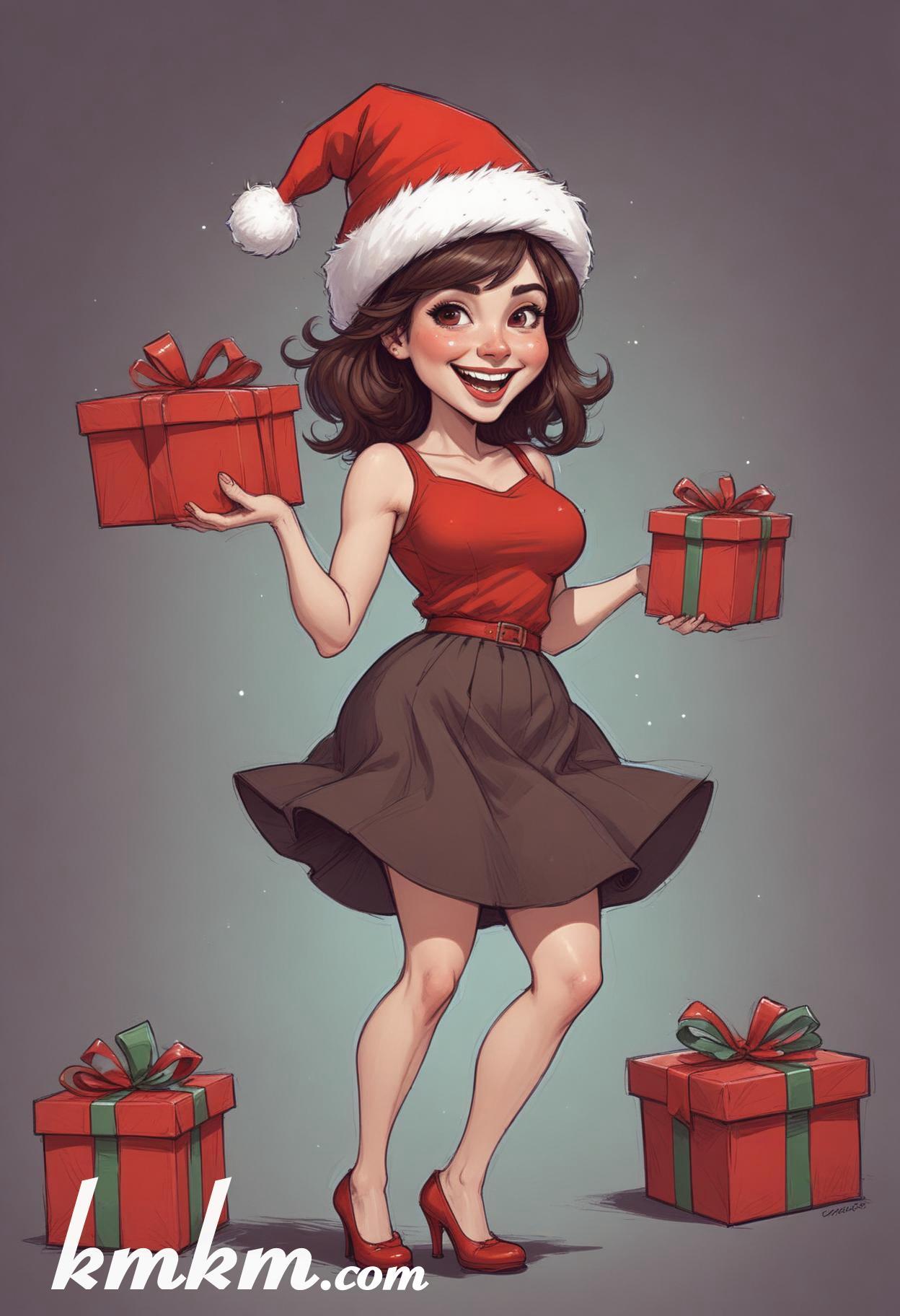 Cute girl merry christmas cartoon caricature drawing 07