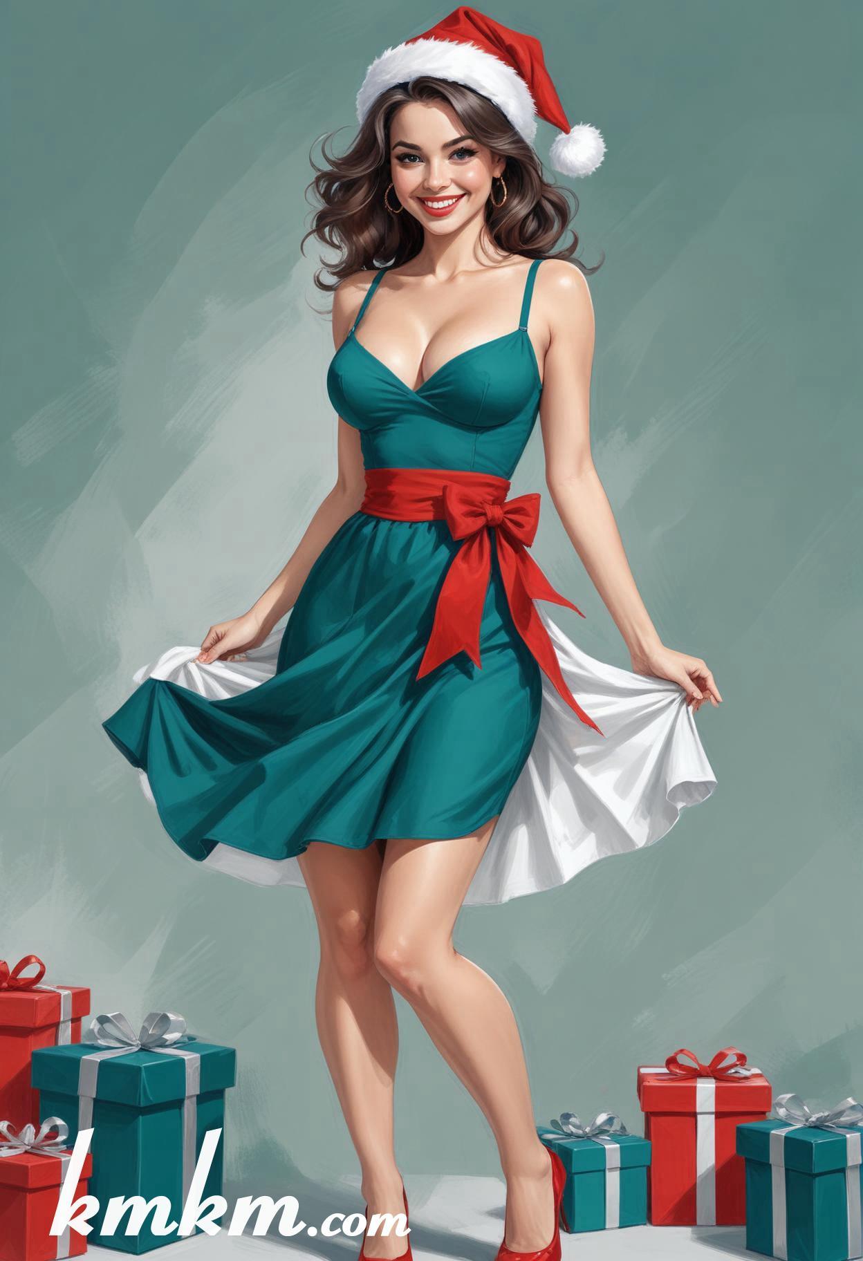 Cute girl merry christmas cartoon caricature drawing 17