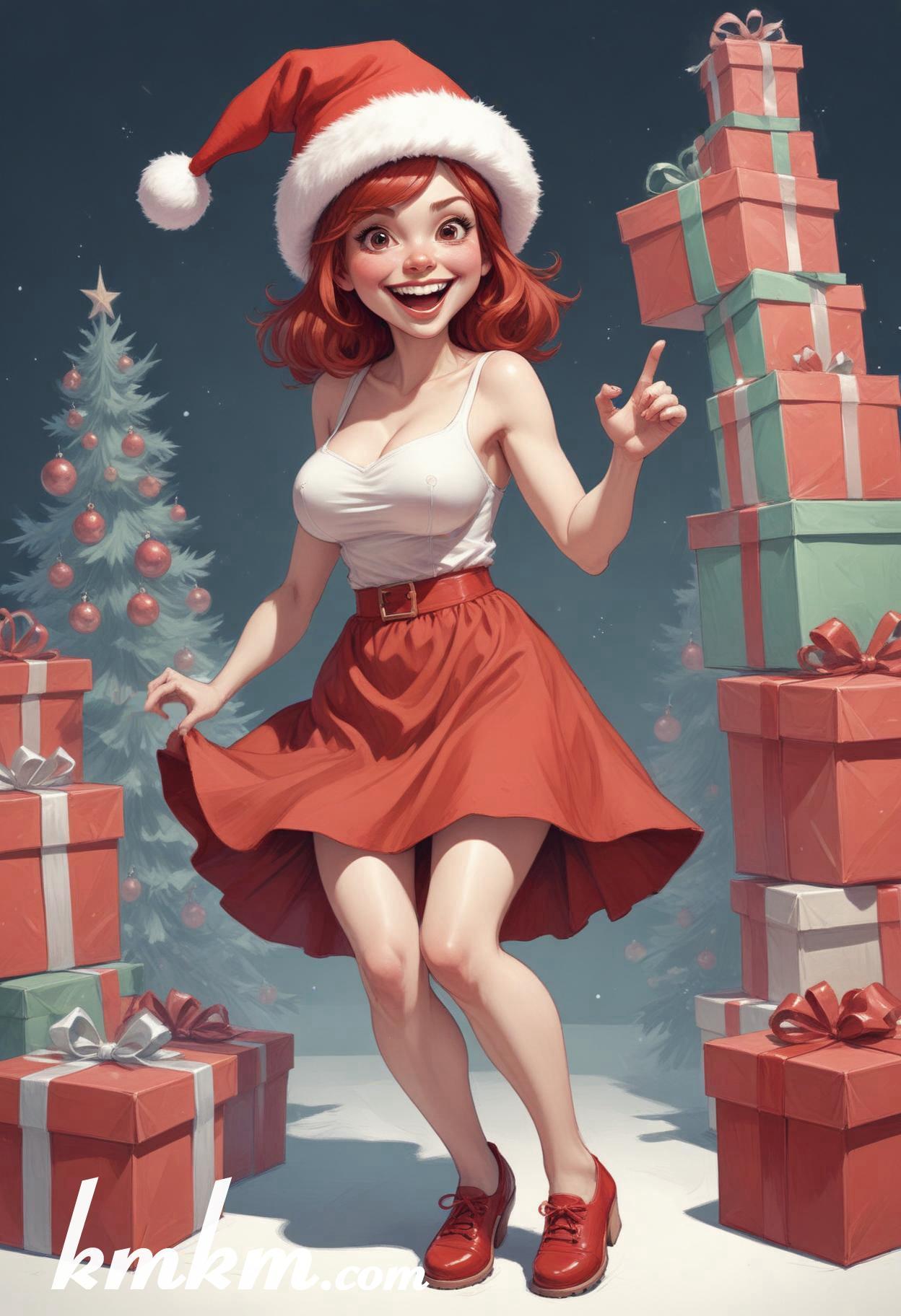 Cute girl merry christmas cartoon caricature drawing 18