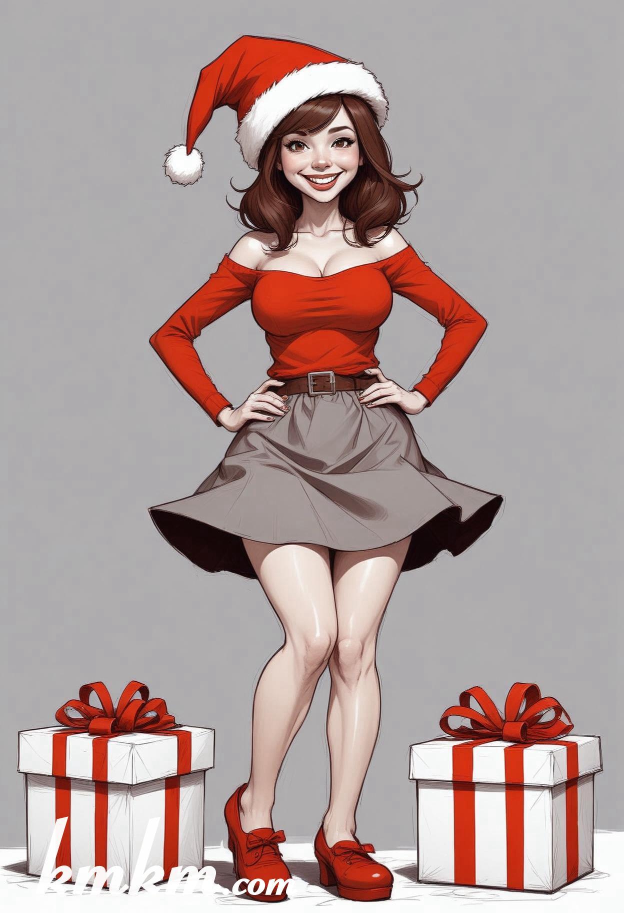 Cute girl merry christmas cartoon caricature drawing 20