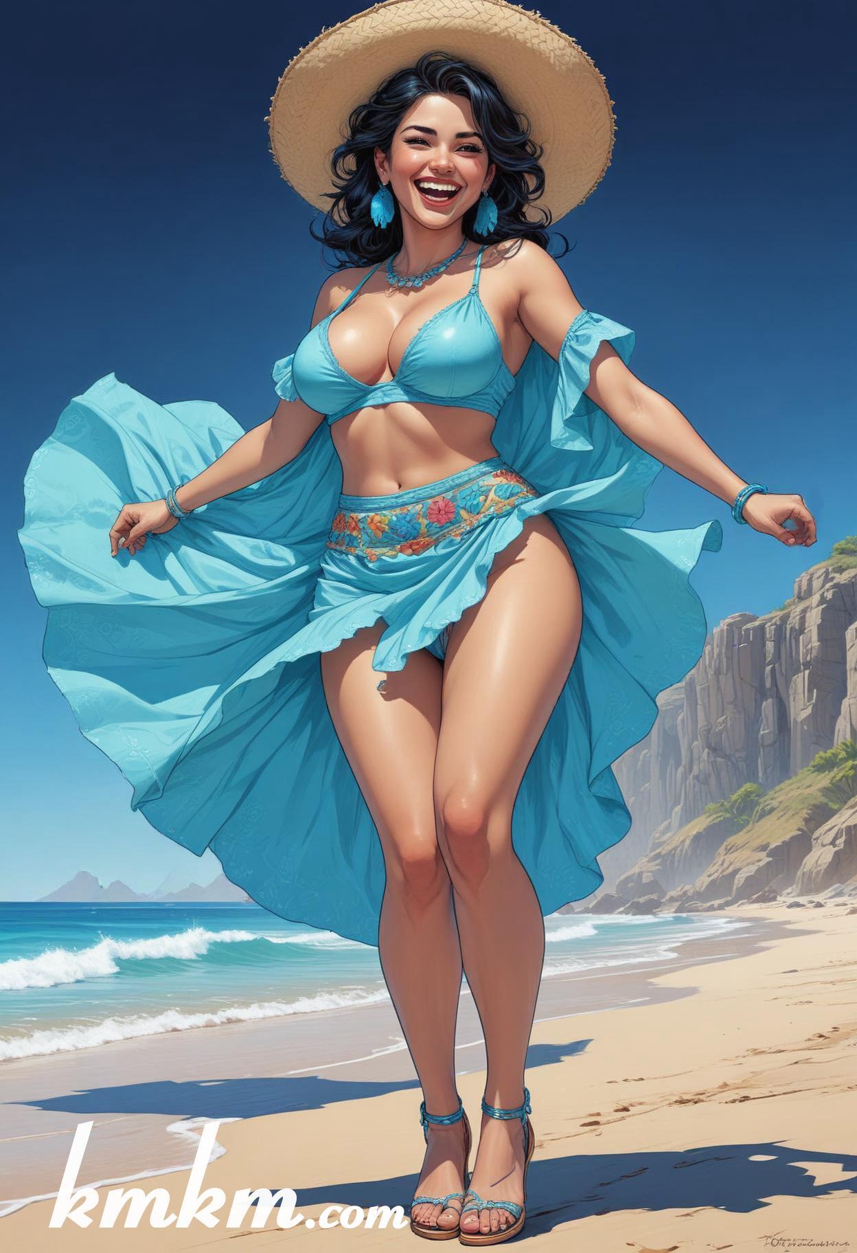 Mexican beach vacation girl cartoon drawing 01