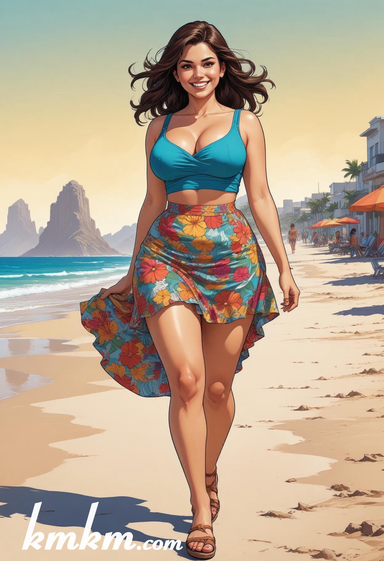 Mexican beach vacation girl cartoon drawing 05