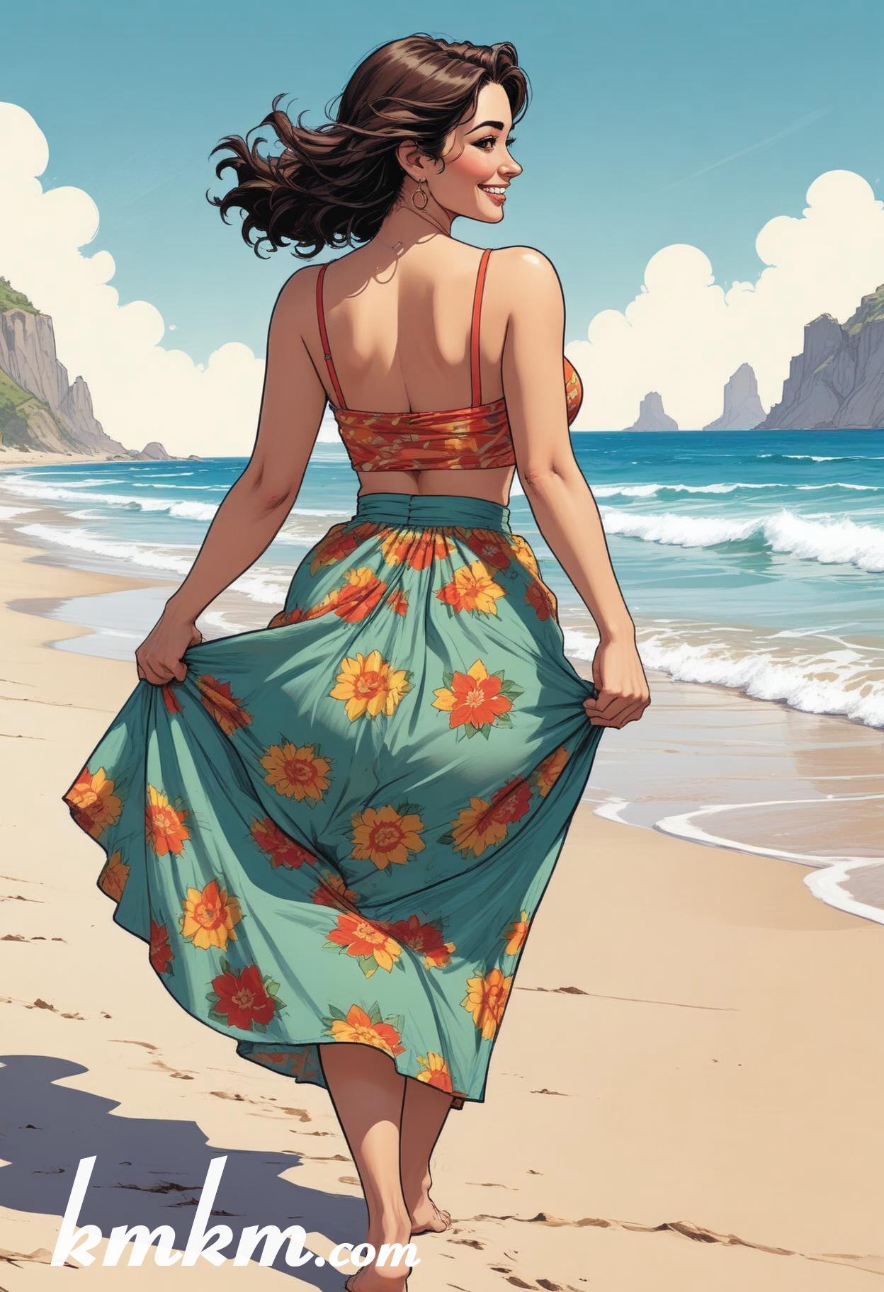 Mexican beach vacation girl cartoon drawing 15