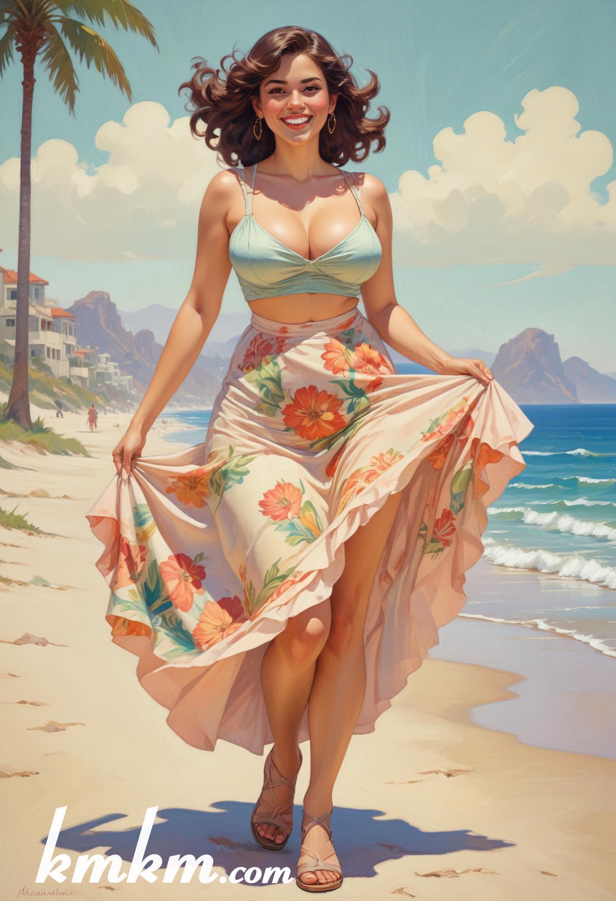 Mexican beach vacation girl cartoon drawing 16