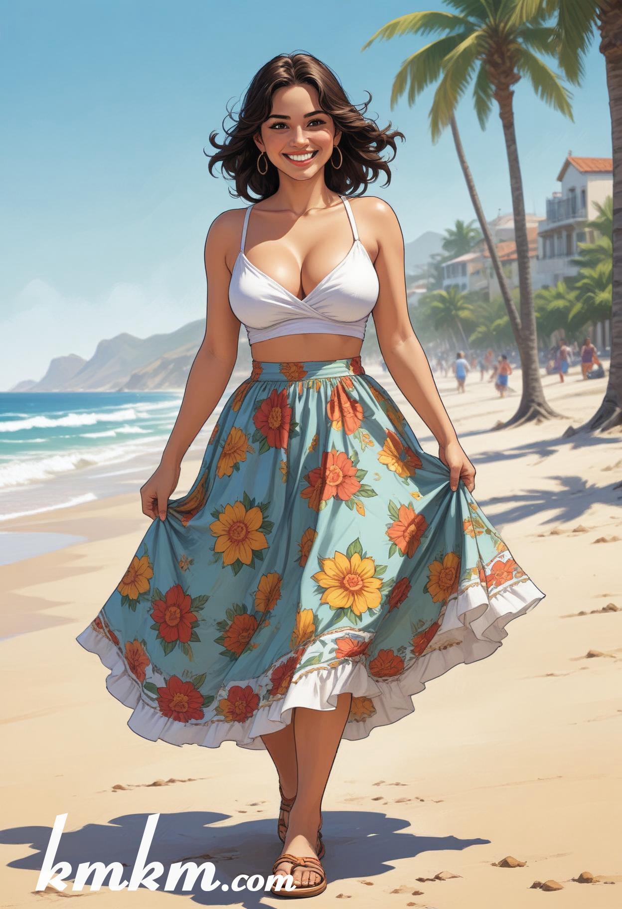 Mexican cute girl cartoon character drawing 01