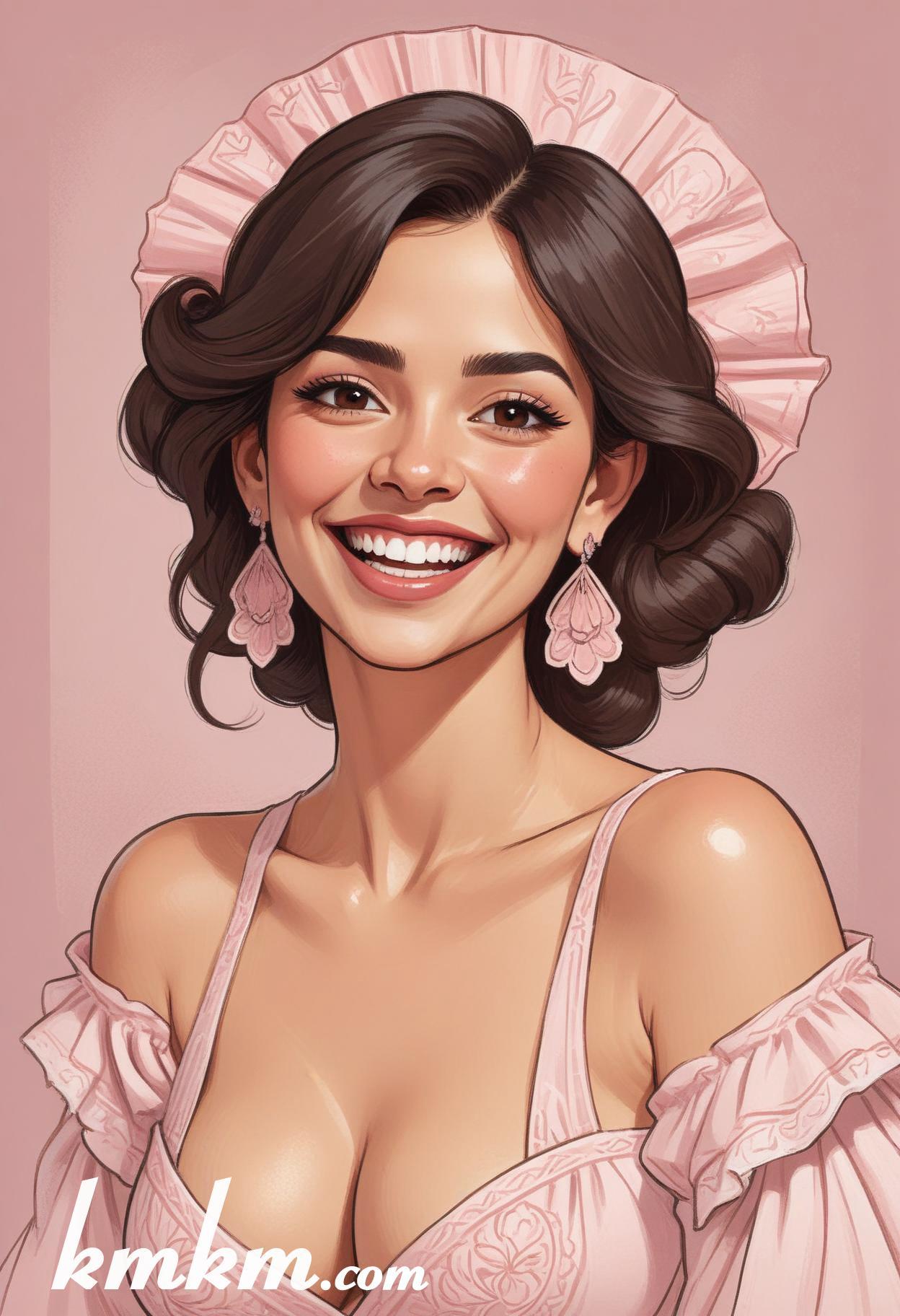 Mexican pretty woman pink cartoon portrait drawing 09