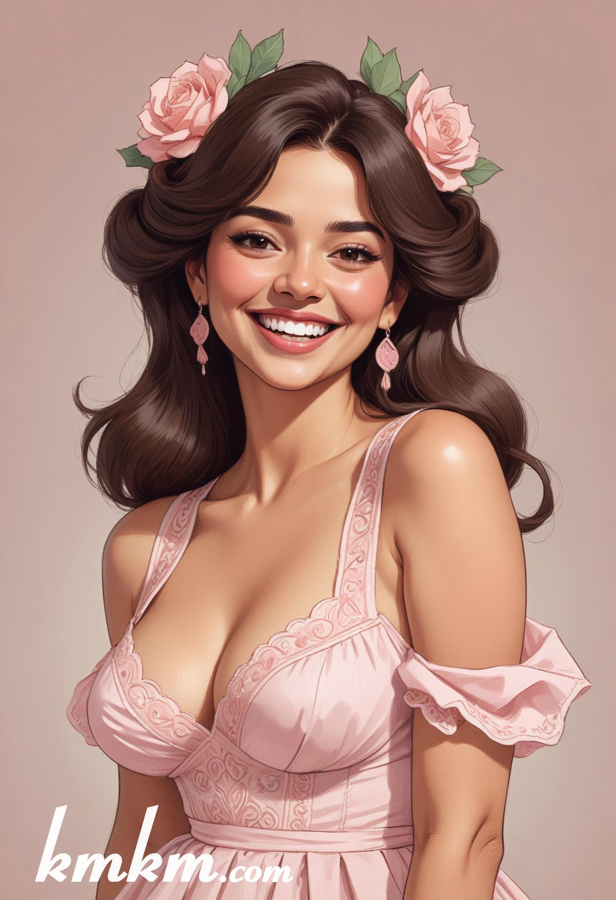 Mexican pretty woman pink cartoon portrait drawing 11