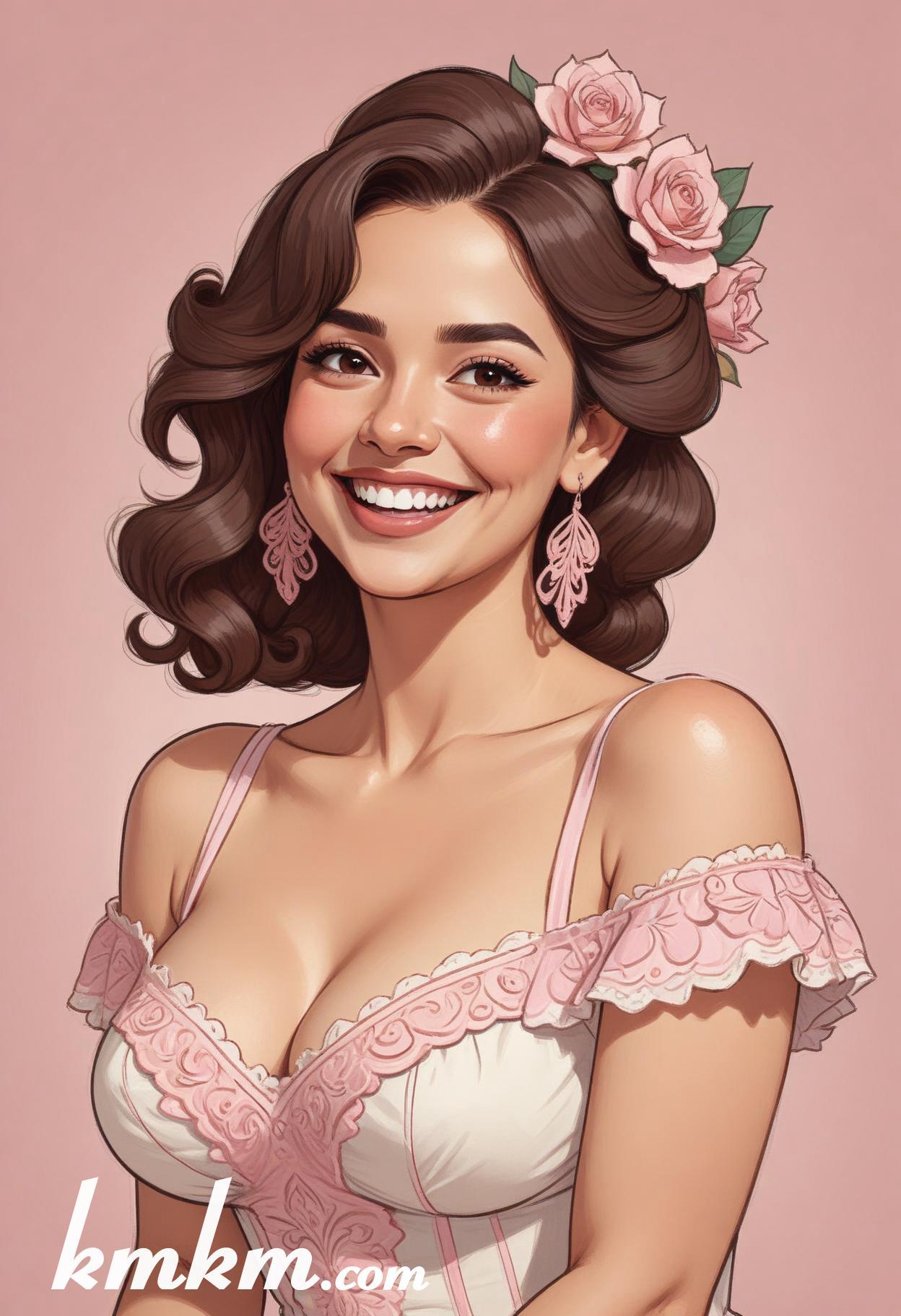 Mexican pretty woman pink cartoon portrait drawing 12