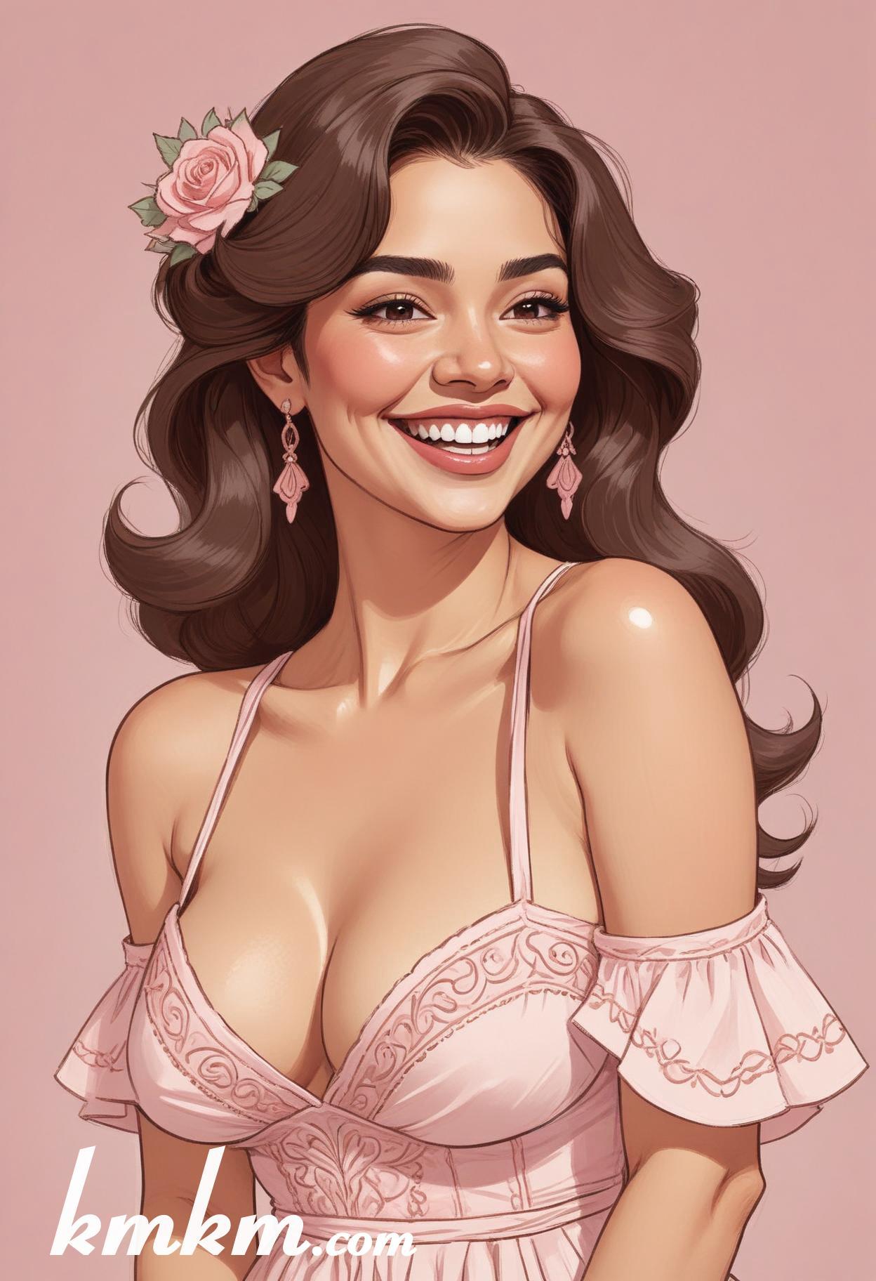 Mexican pretty woman pink cartoon portrait drawing 15