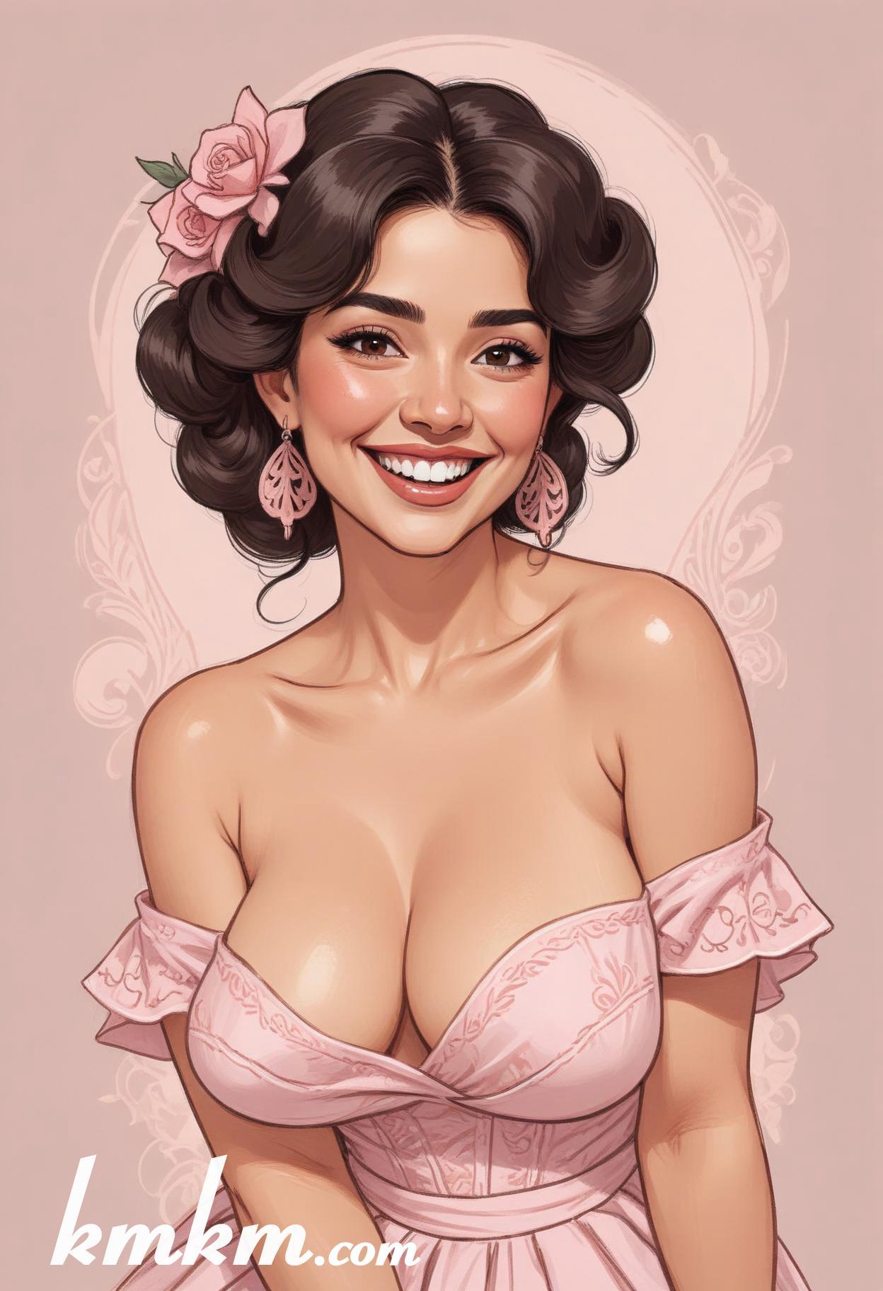 Mexican pretty woman pink cartoon portrait drawing 18