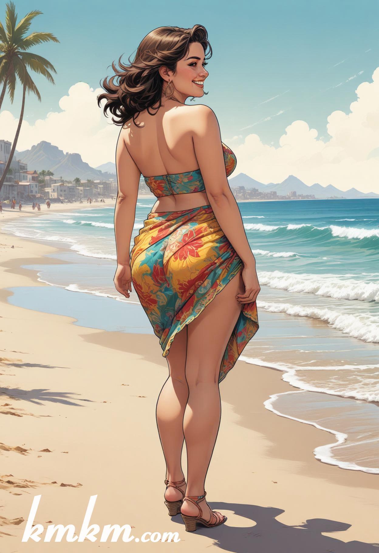 Mexican summer beach girl cartoon illustrations 01