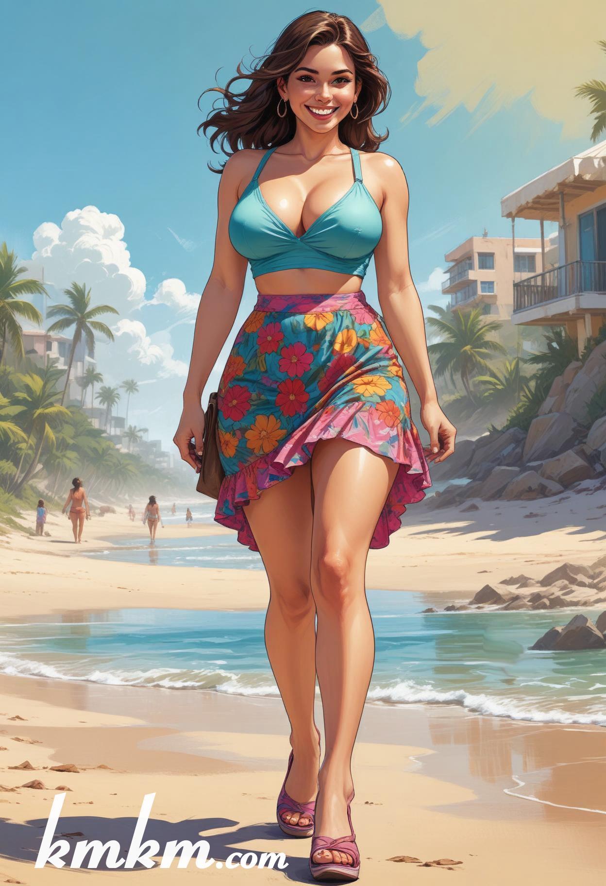 Mexican summer beach girl cartoon illustrations 06
