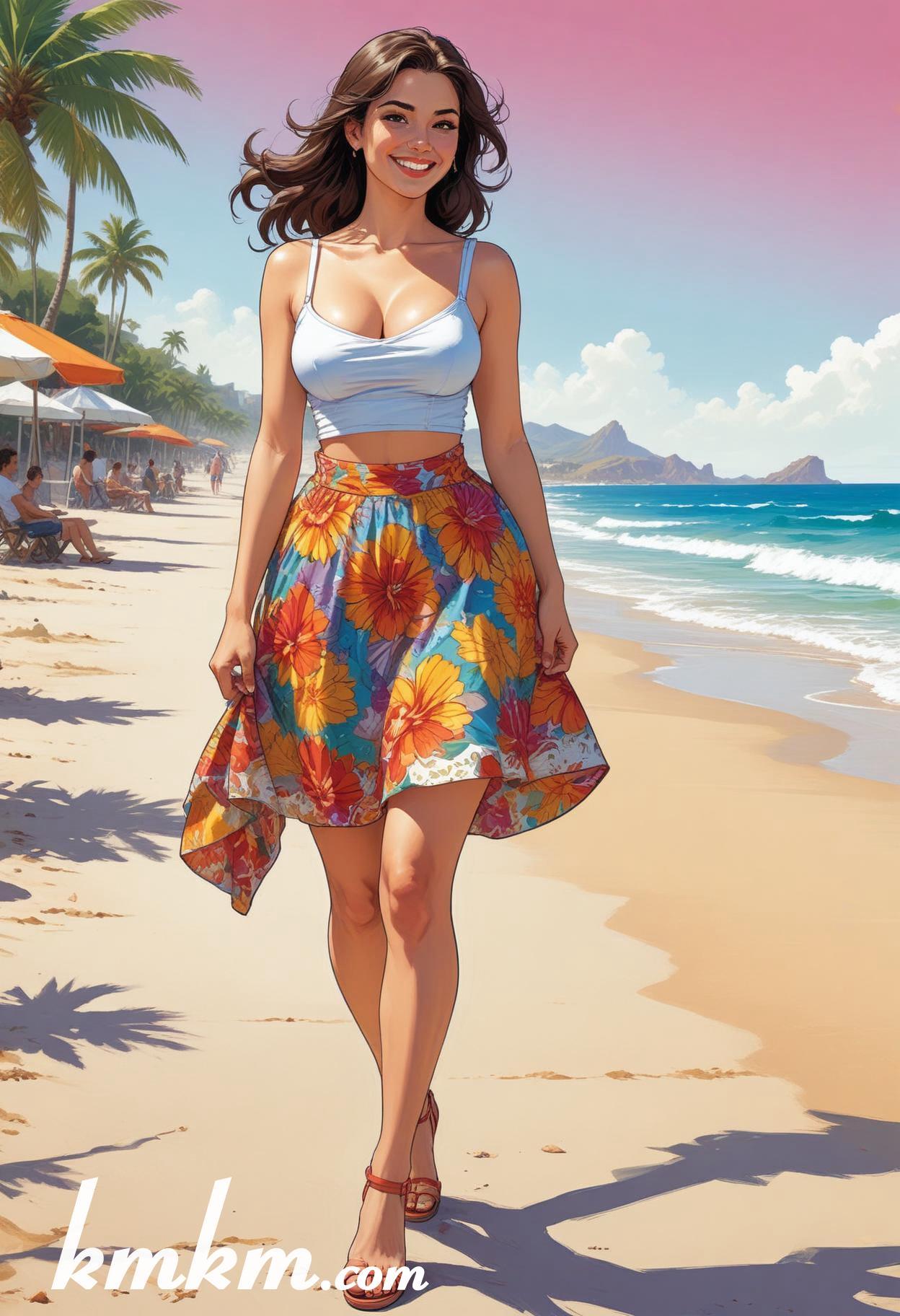 Mexican summer beach girl cartoon illustrations 07