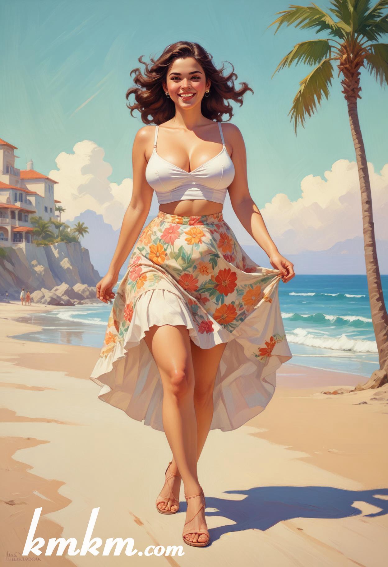 Mexican summer beach girl cartoon illustrations 16