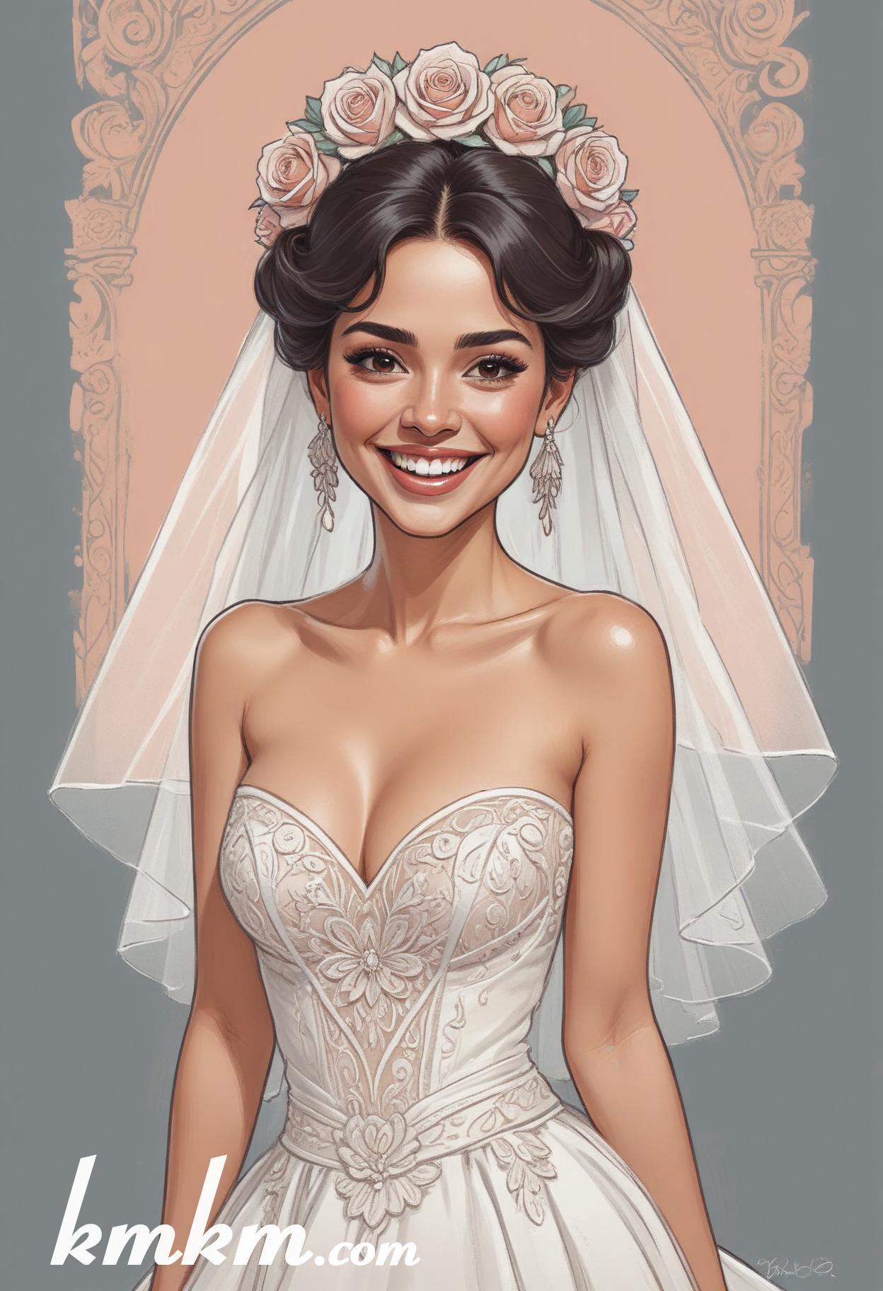Mexican wedding bride cartoon drawing 01