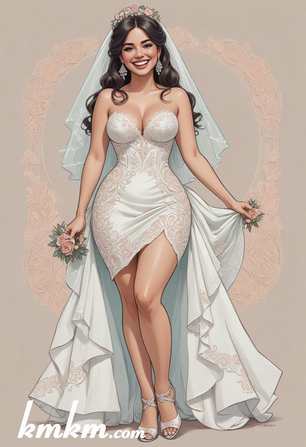 Mexican wedding bride cartoon drawing 02