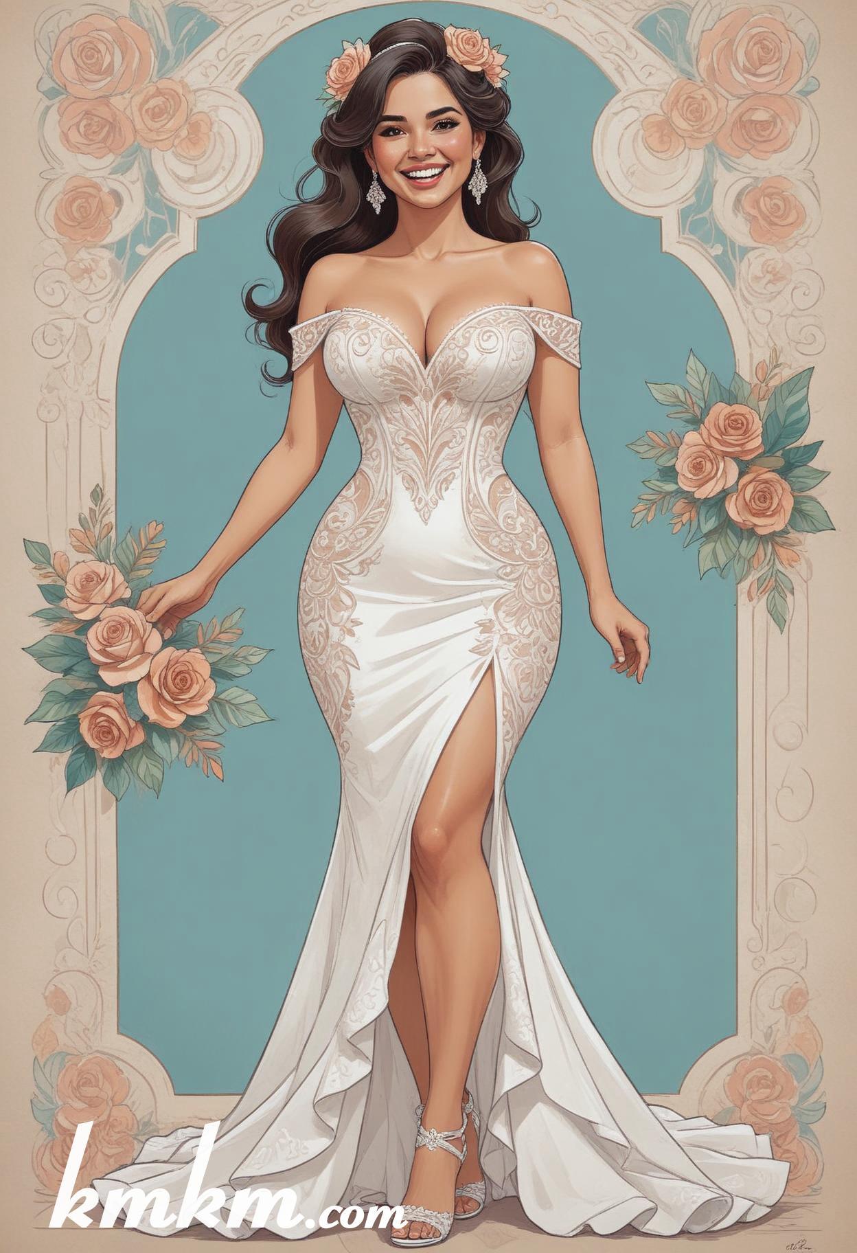 Mexican wedding bride cartoon drawing 03
