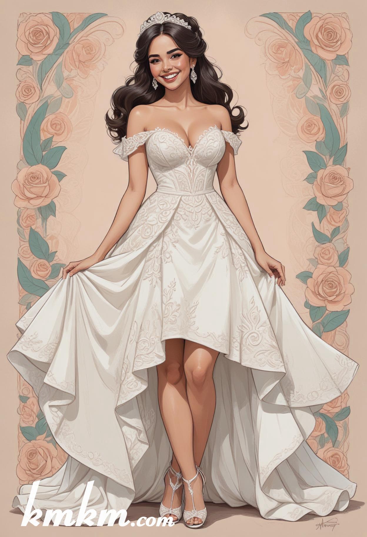 Mexican wedding bride cartoon drawing 04