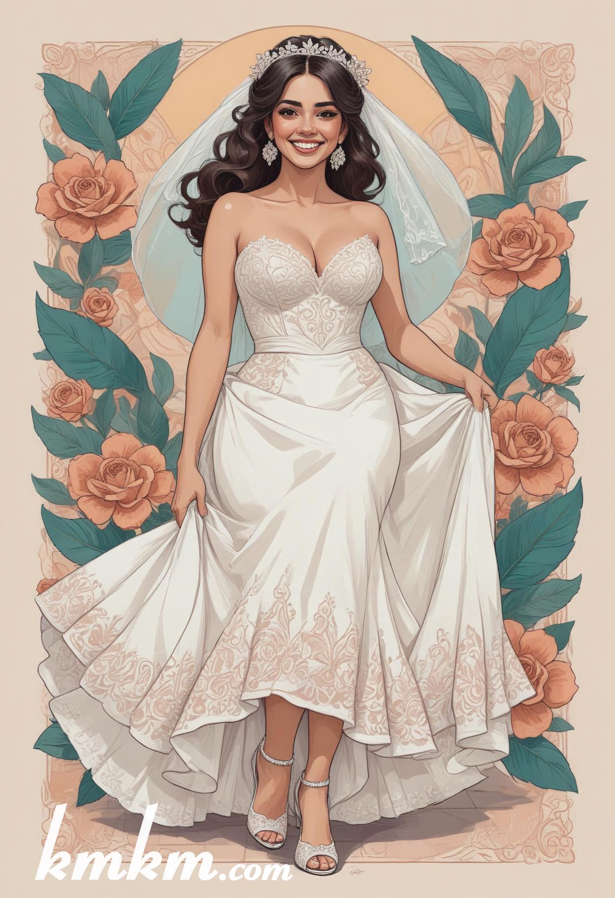 Mexican wedding bride cartoon drawing 07