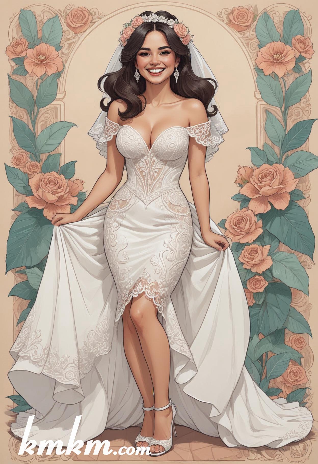Mexican wedding bride cartoon drawing 08