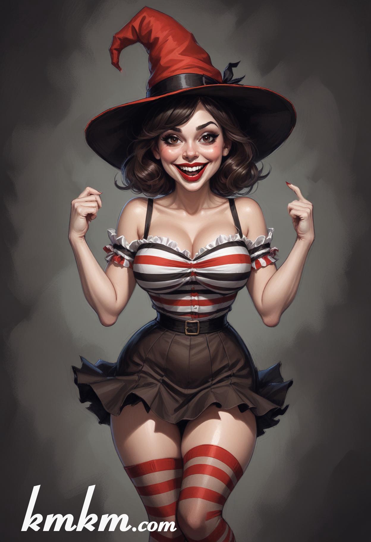 Women clown halloween cartoon drawing 01