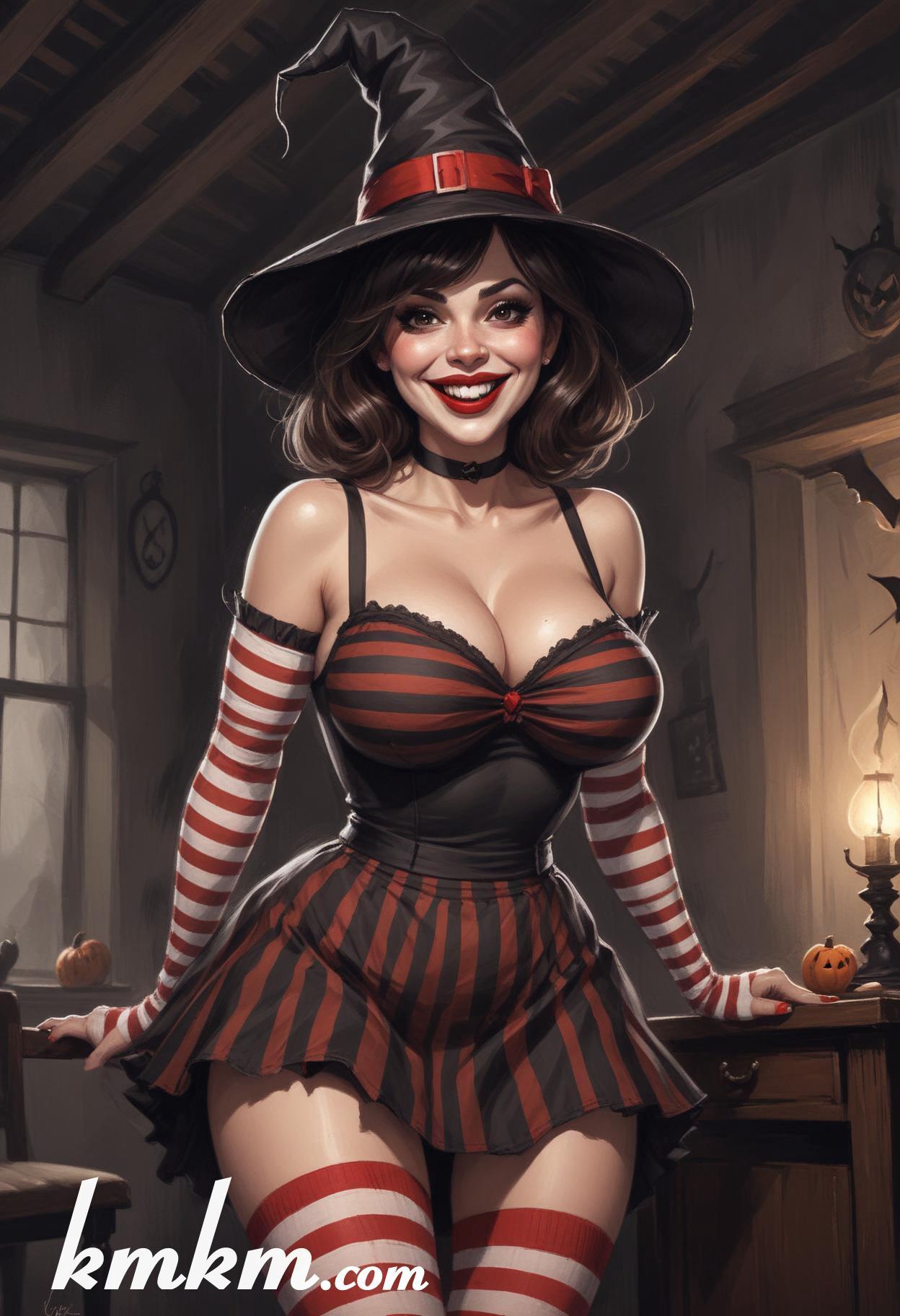 Women clown halloween cartoon drawing 02