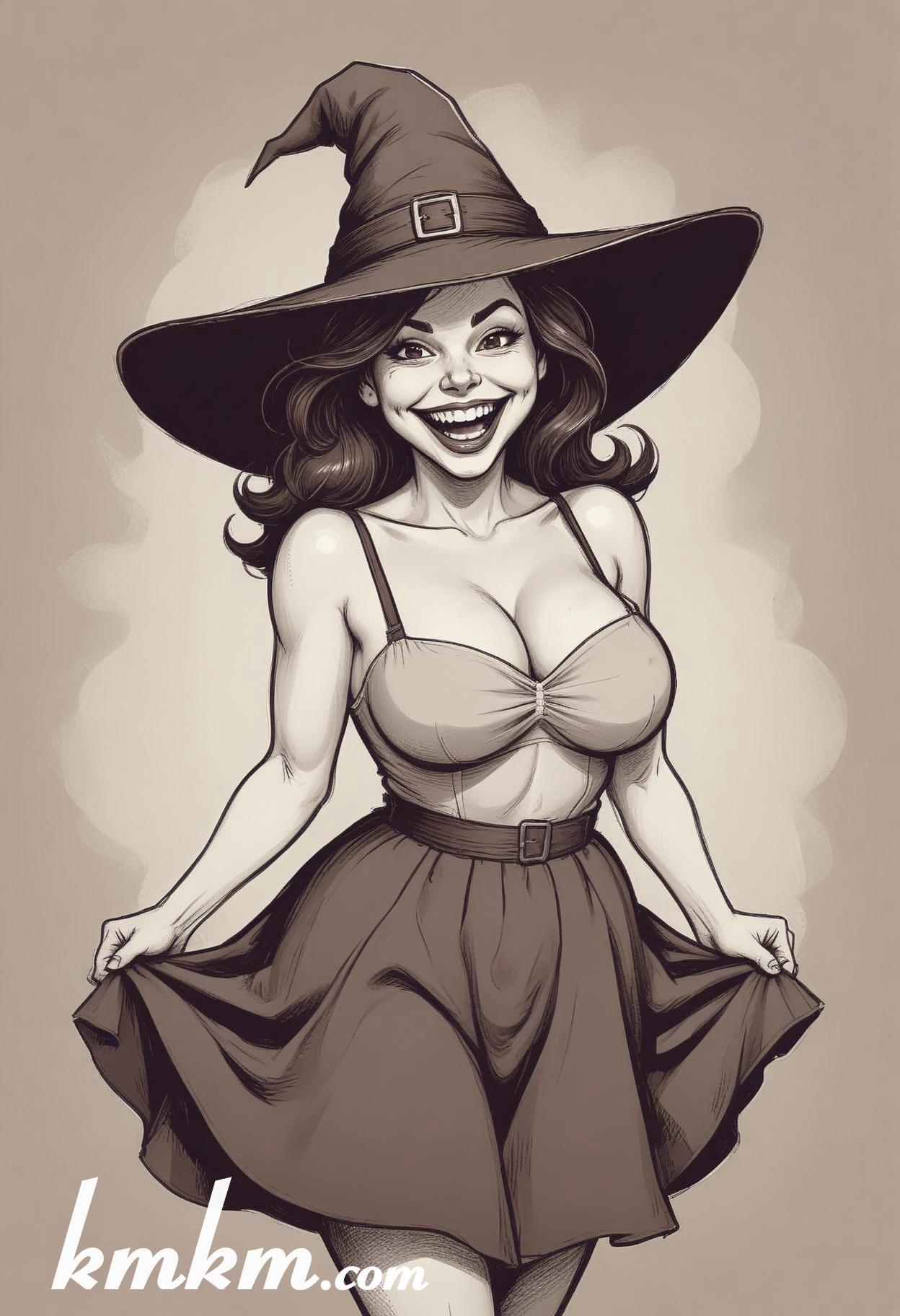 Women clown halloween cartoon drawing 06