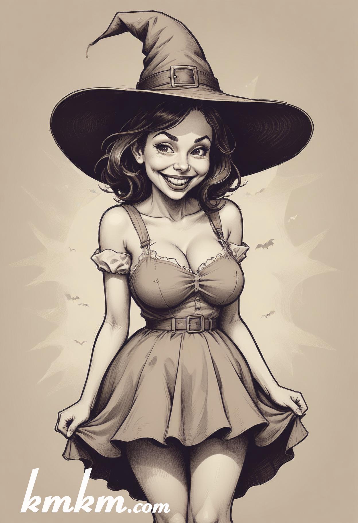 Women clown halloween cartoon drawing 08