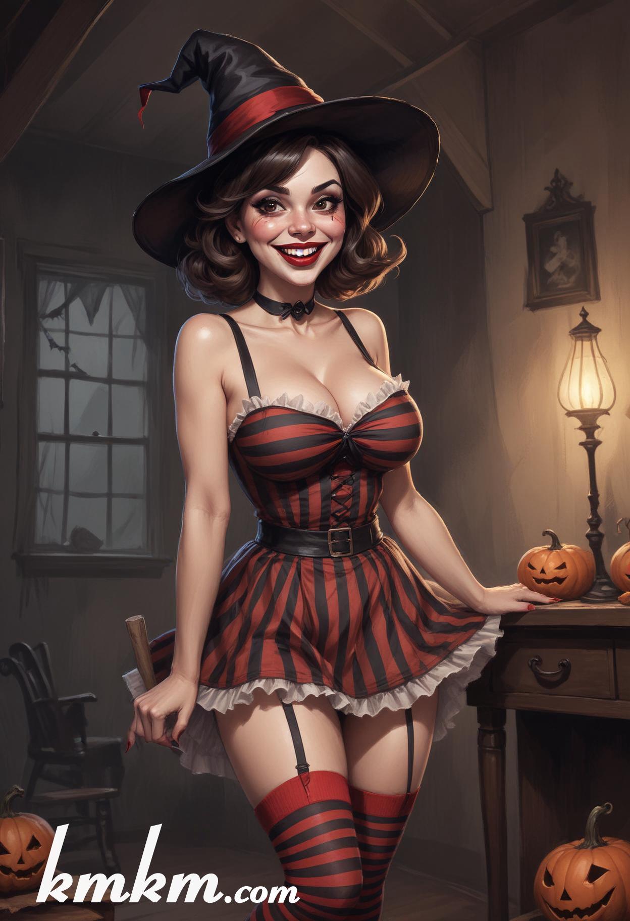 Women clown halloween cartoon drawing 11