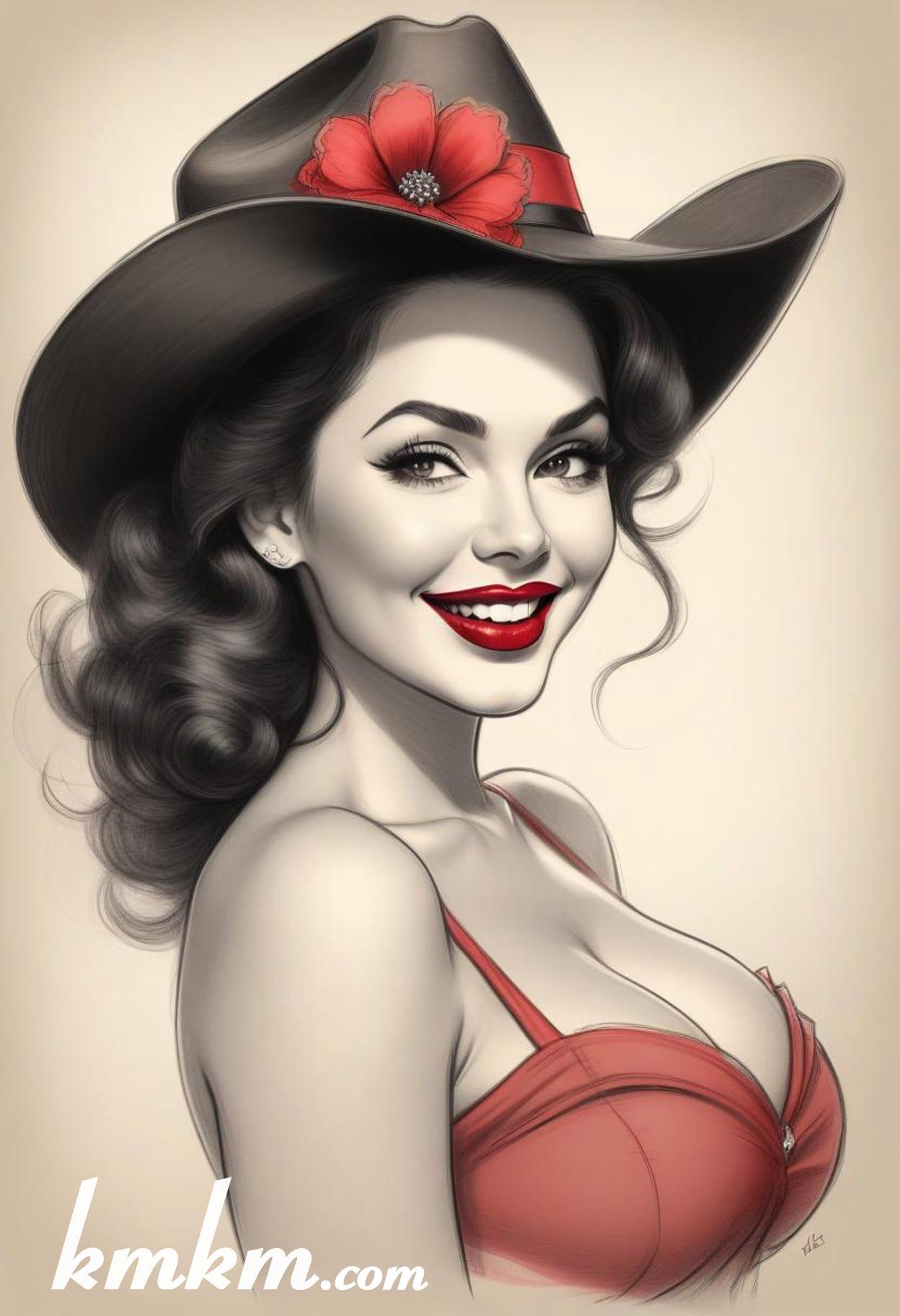 70s red and black pencil painting style portrait drawing 06