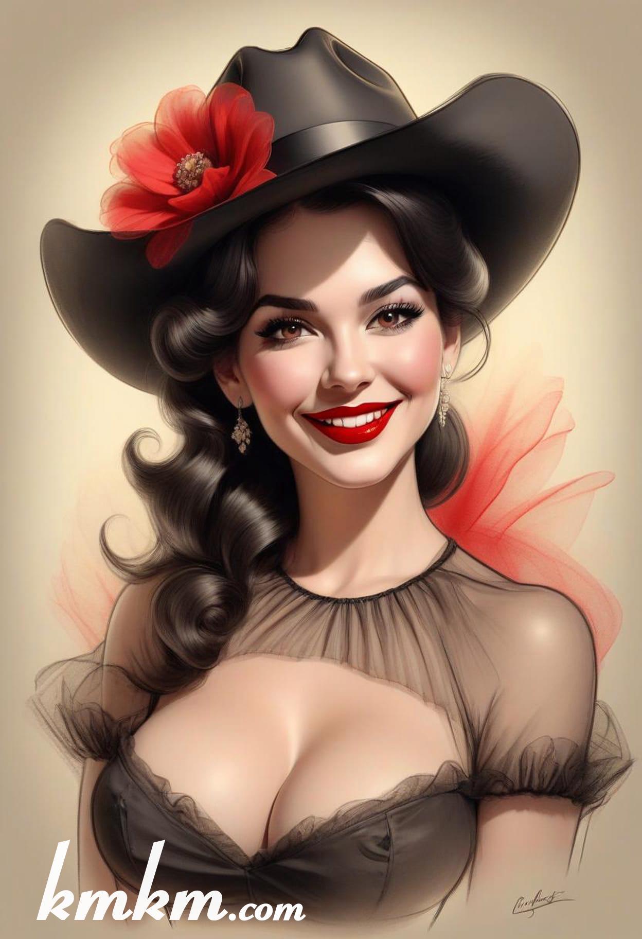 70s red and black pencil painting style portrait drawing 10