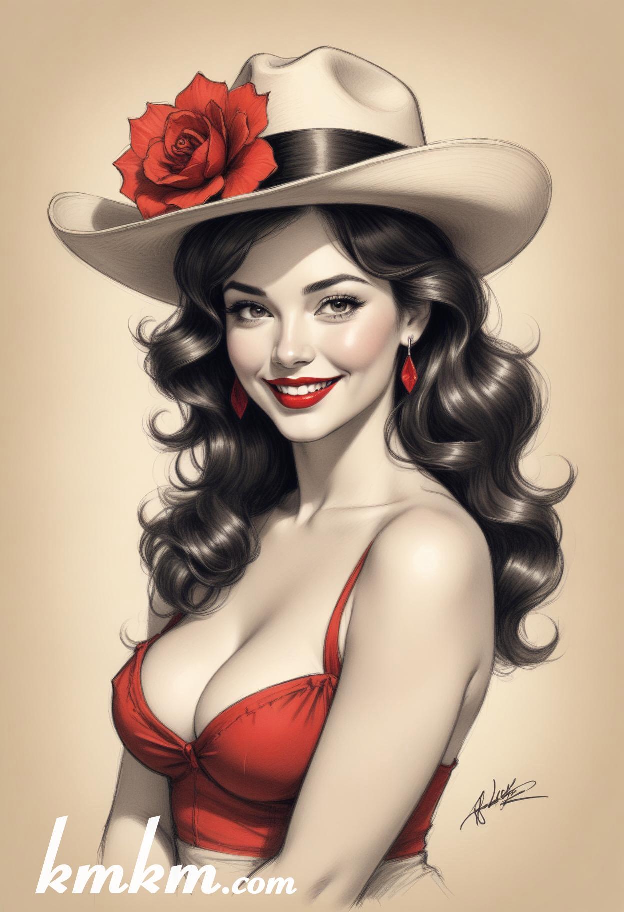 70s red and black pencil painting style portrait drawing 11