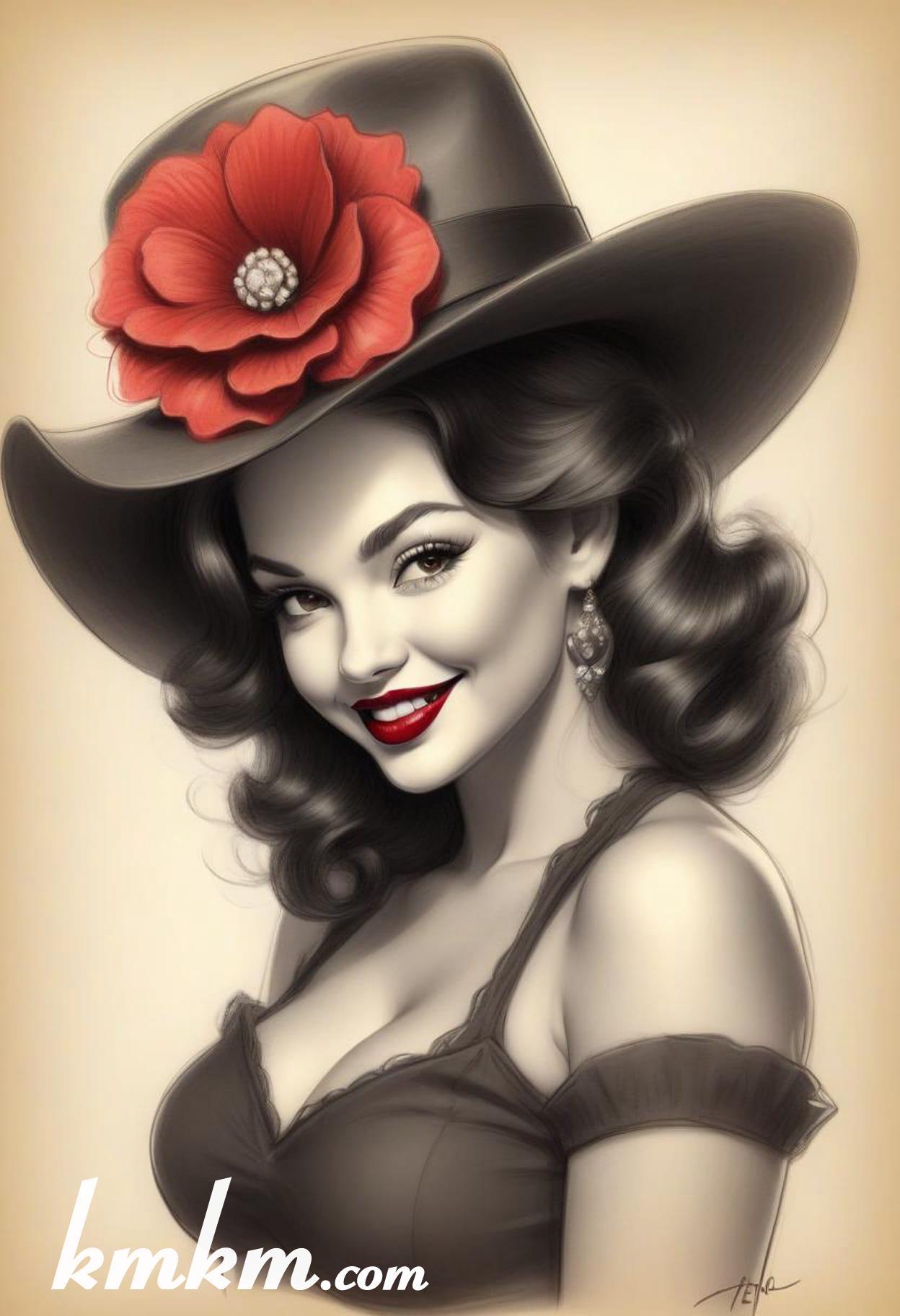 70s red and black pencil painting style portrait drawing 12