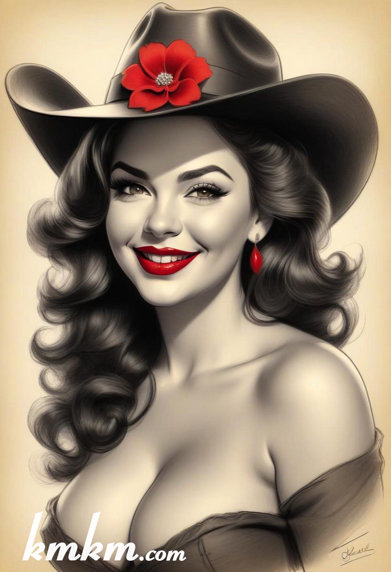 70s red and black pencil painting style portrait drawing 13