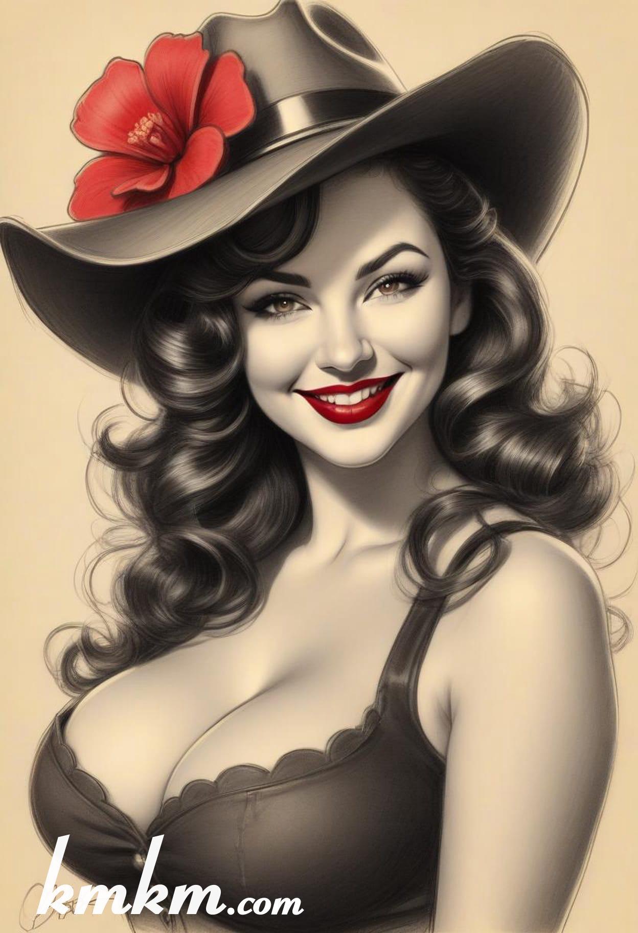 70s red and black pencil painting style portrait drawing 15