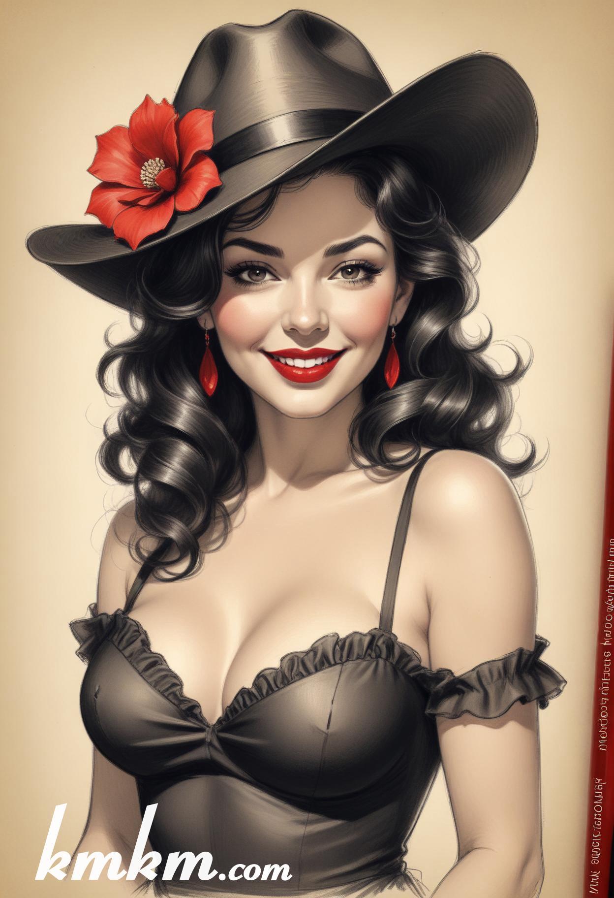 70s red and black pencil painting style portrait drawing 16