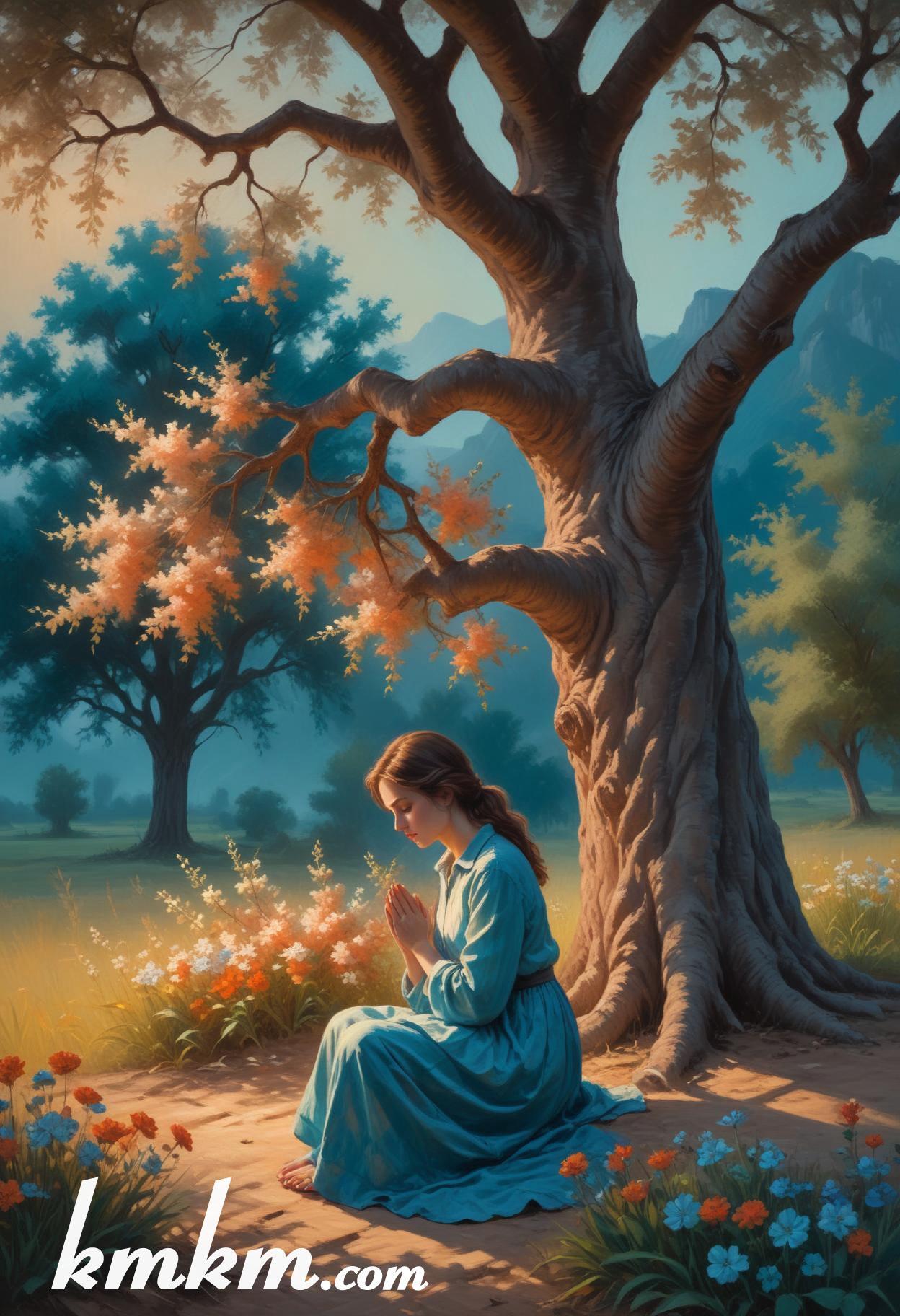 Praying girl figure portrait drawing 01