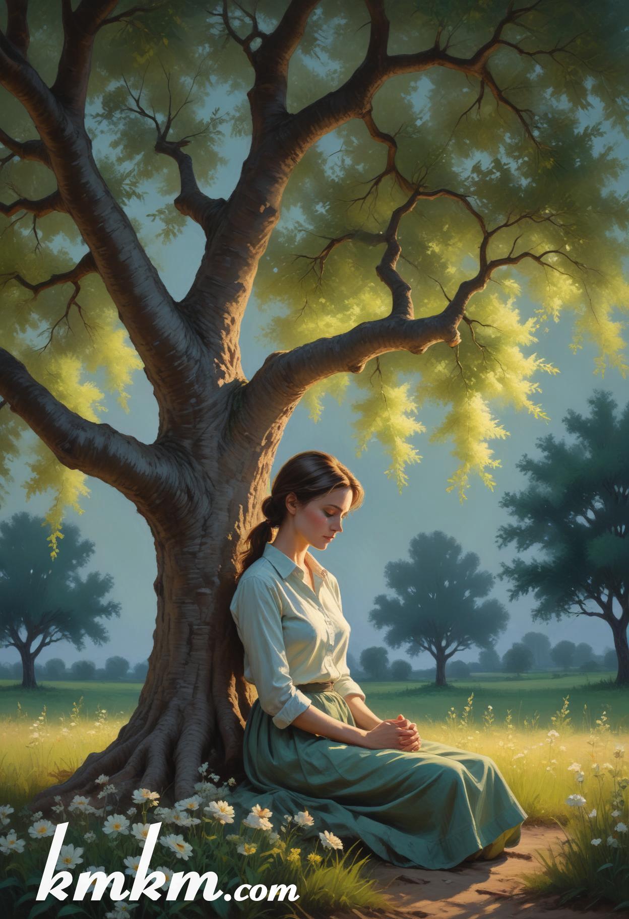 Praying girl figure portrait drawing 02